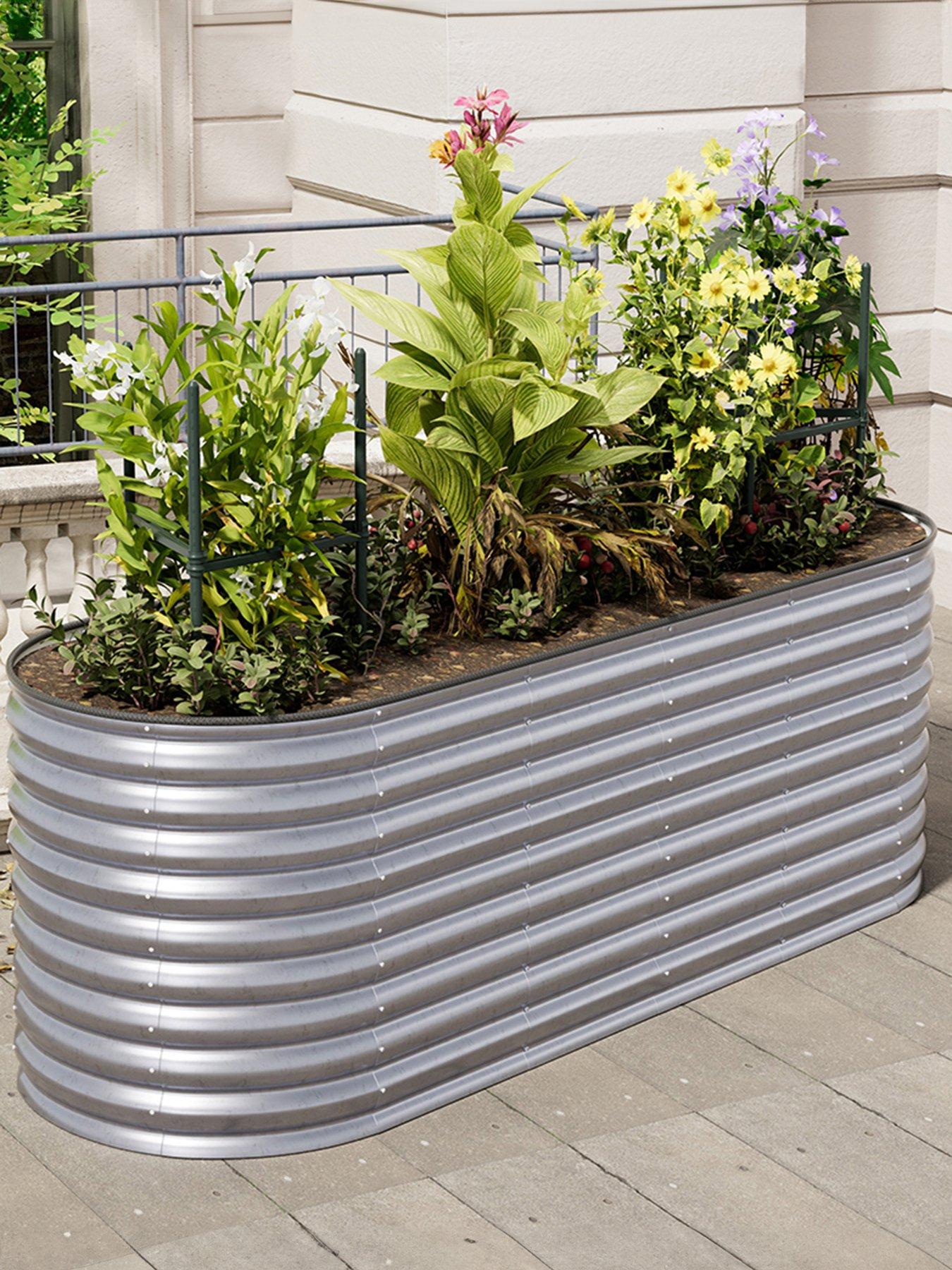 Living and Home Oval Raised Garden Bed Silver D 80 x L 240 x H 80 cm