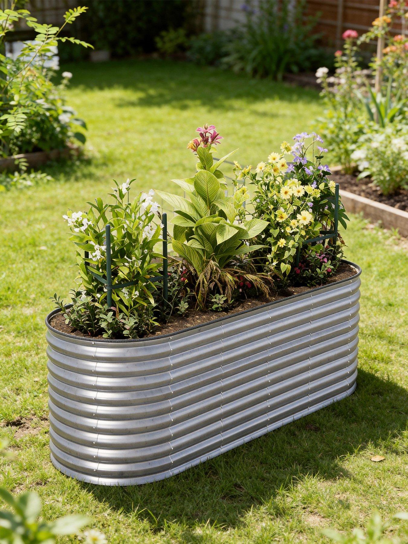 Living and Home Oval Raised Garden Bed Silver D 80 x L 240 x H 80 cm