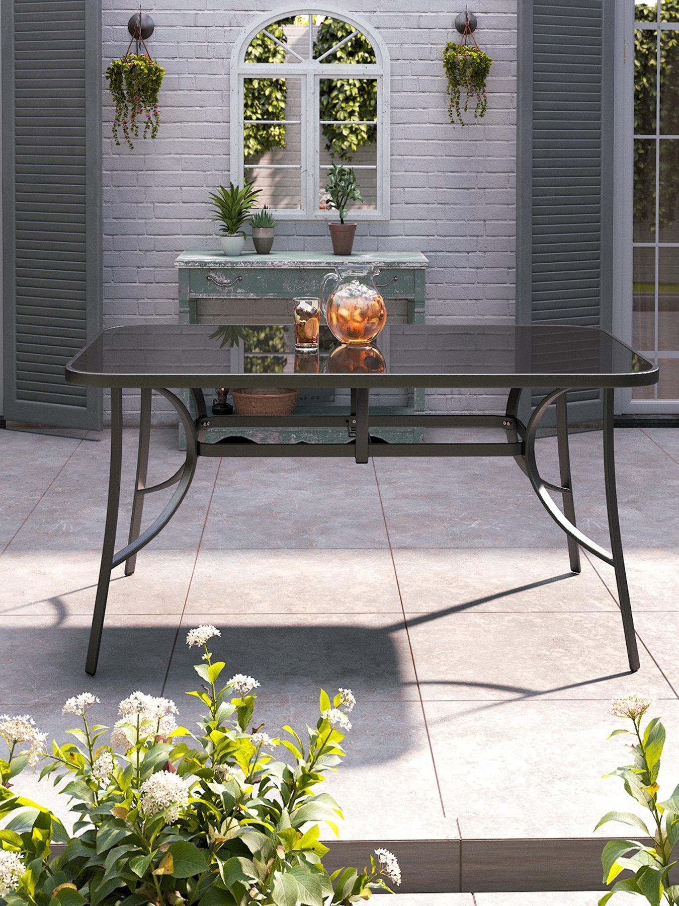 Living and Home Rectangular Garden Table with Parasol Hole L 150 cm