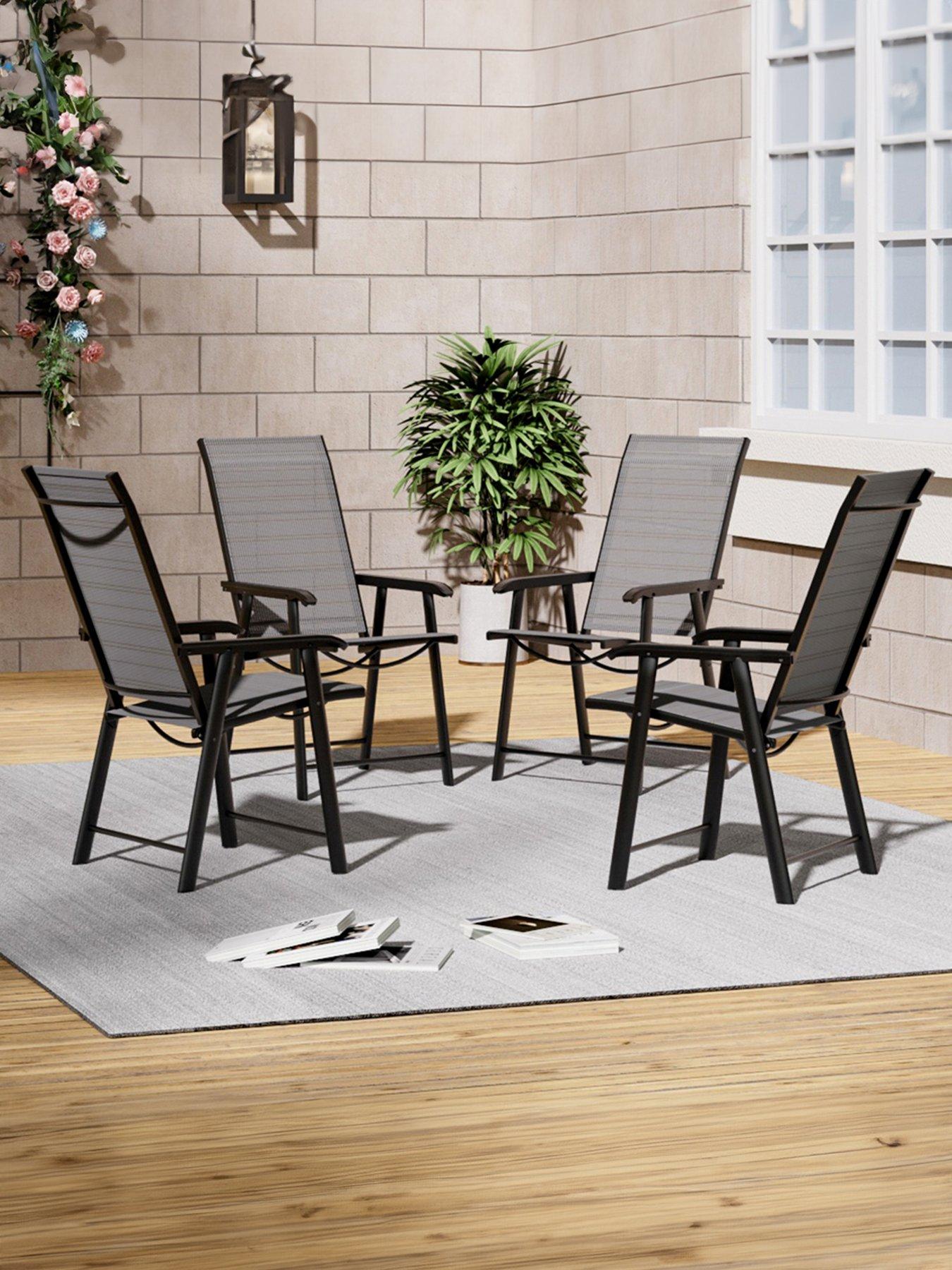 Living and Home 4 Pcs Foldable Garden Chair Black
