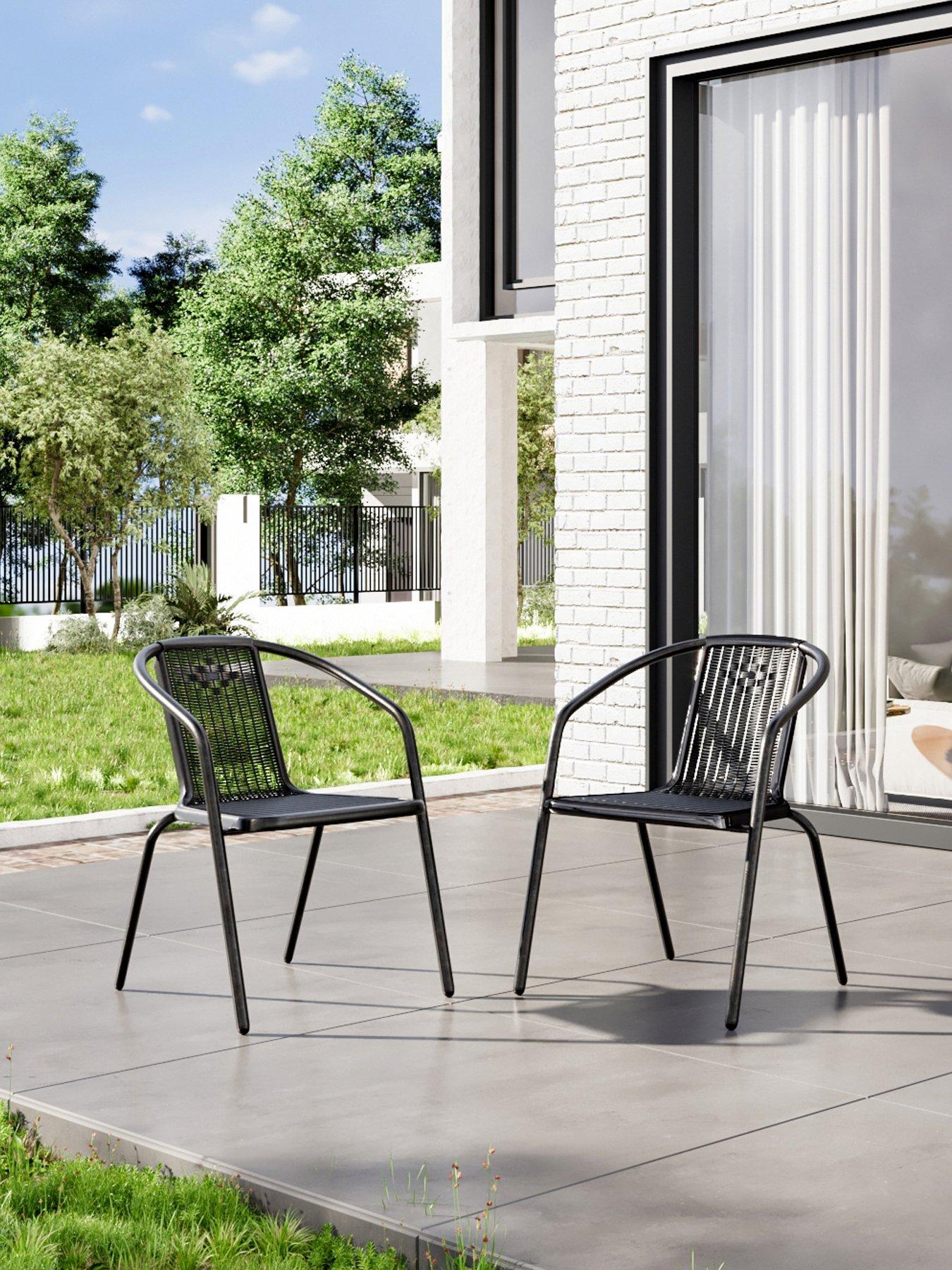 Living and Home 2 Pcs Stacking Garden Chair Black