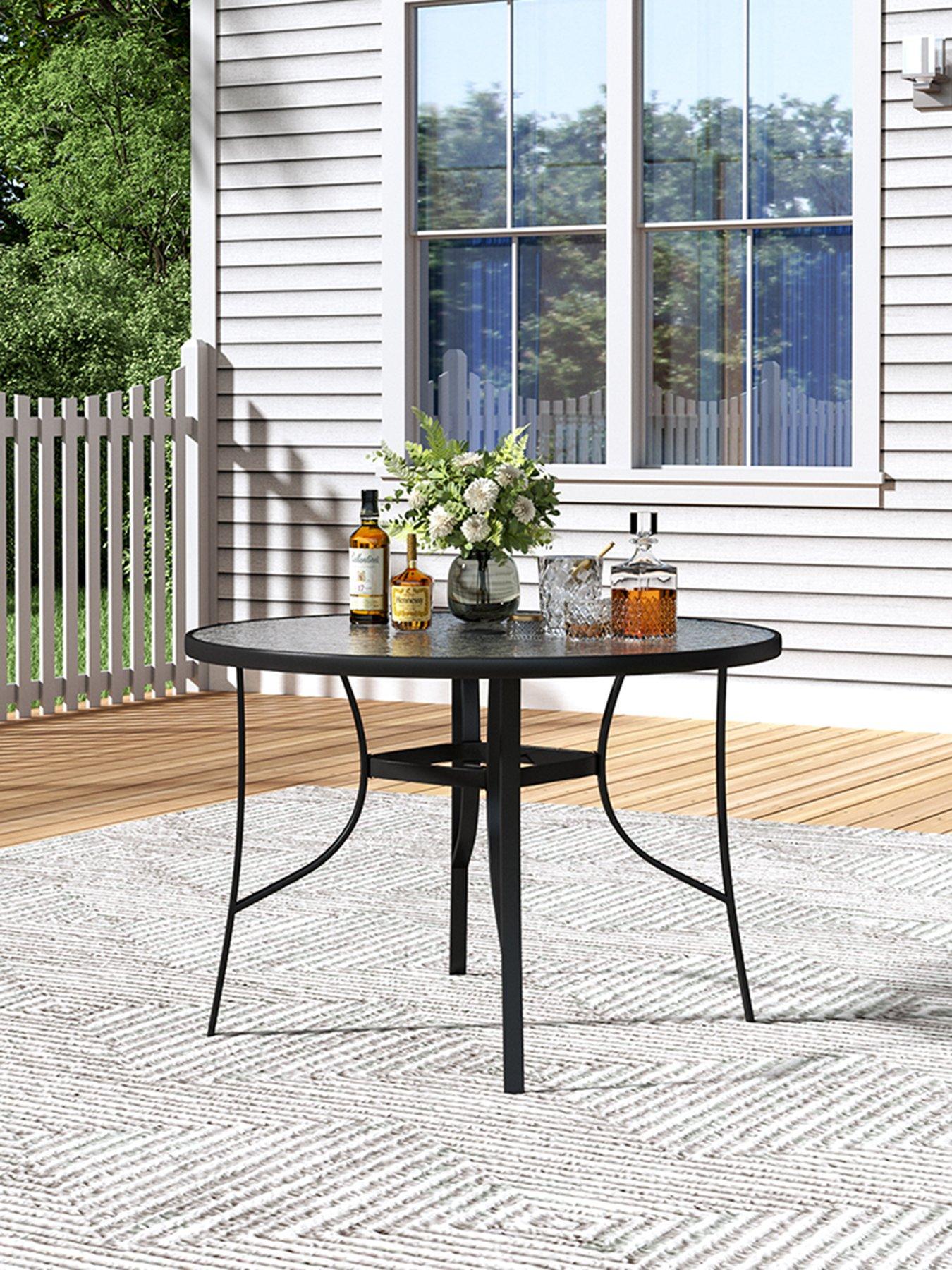Living and Home Round Garden Table with Parasol Hole D 105cm
