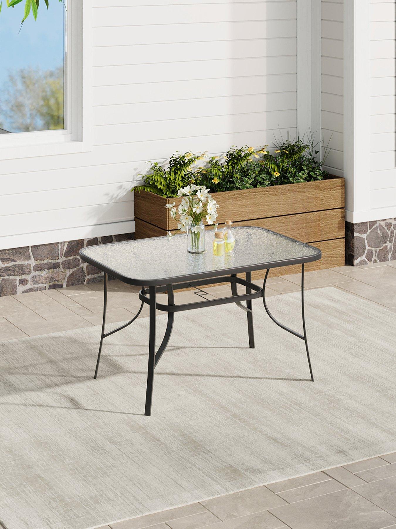 Living and Home Rectangular Garden Table with Parasol Hole L 120cm