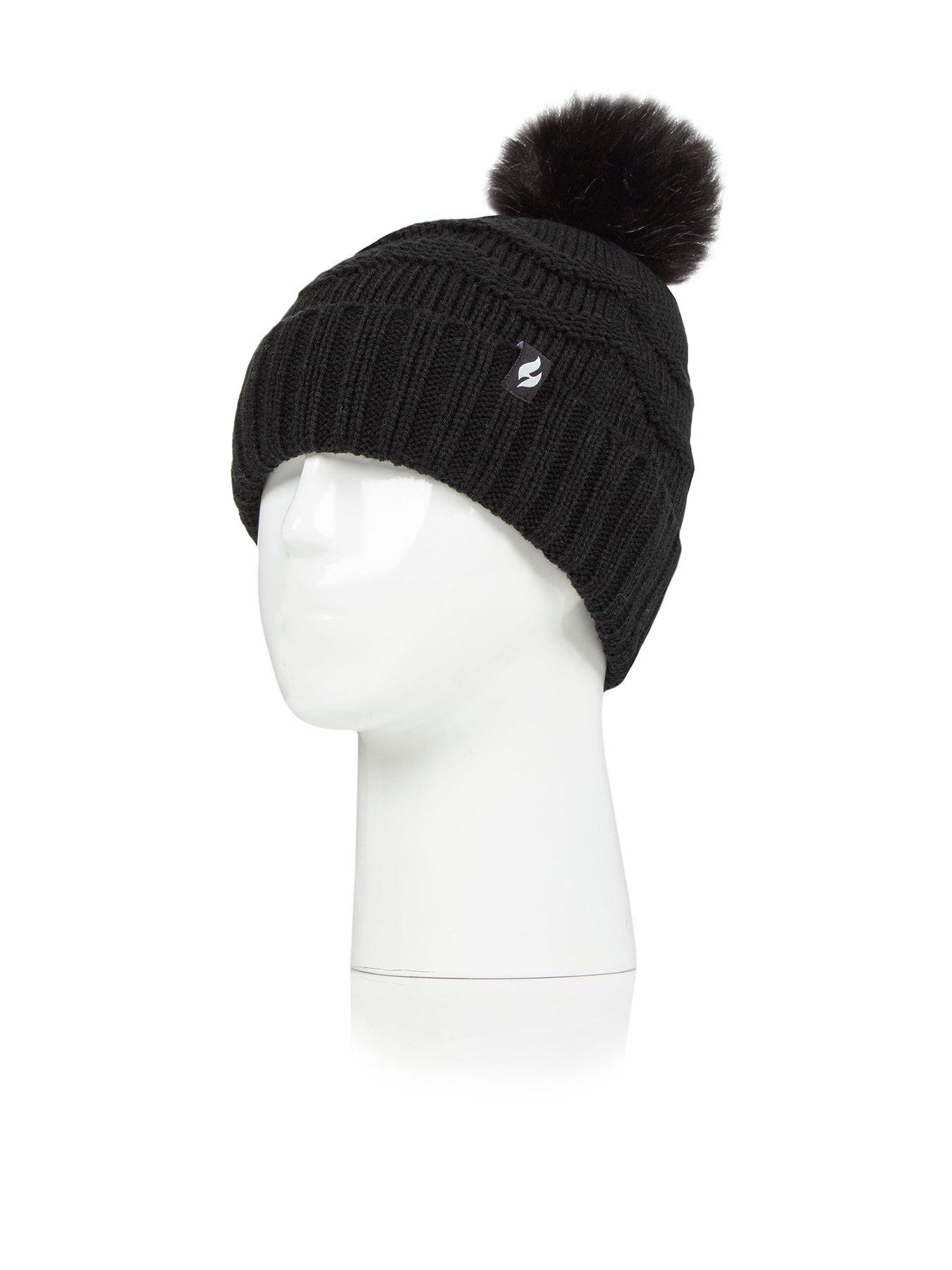 Heat Holders Cotswold Zig Zag Pom Pom Thermal Hat - Black