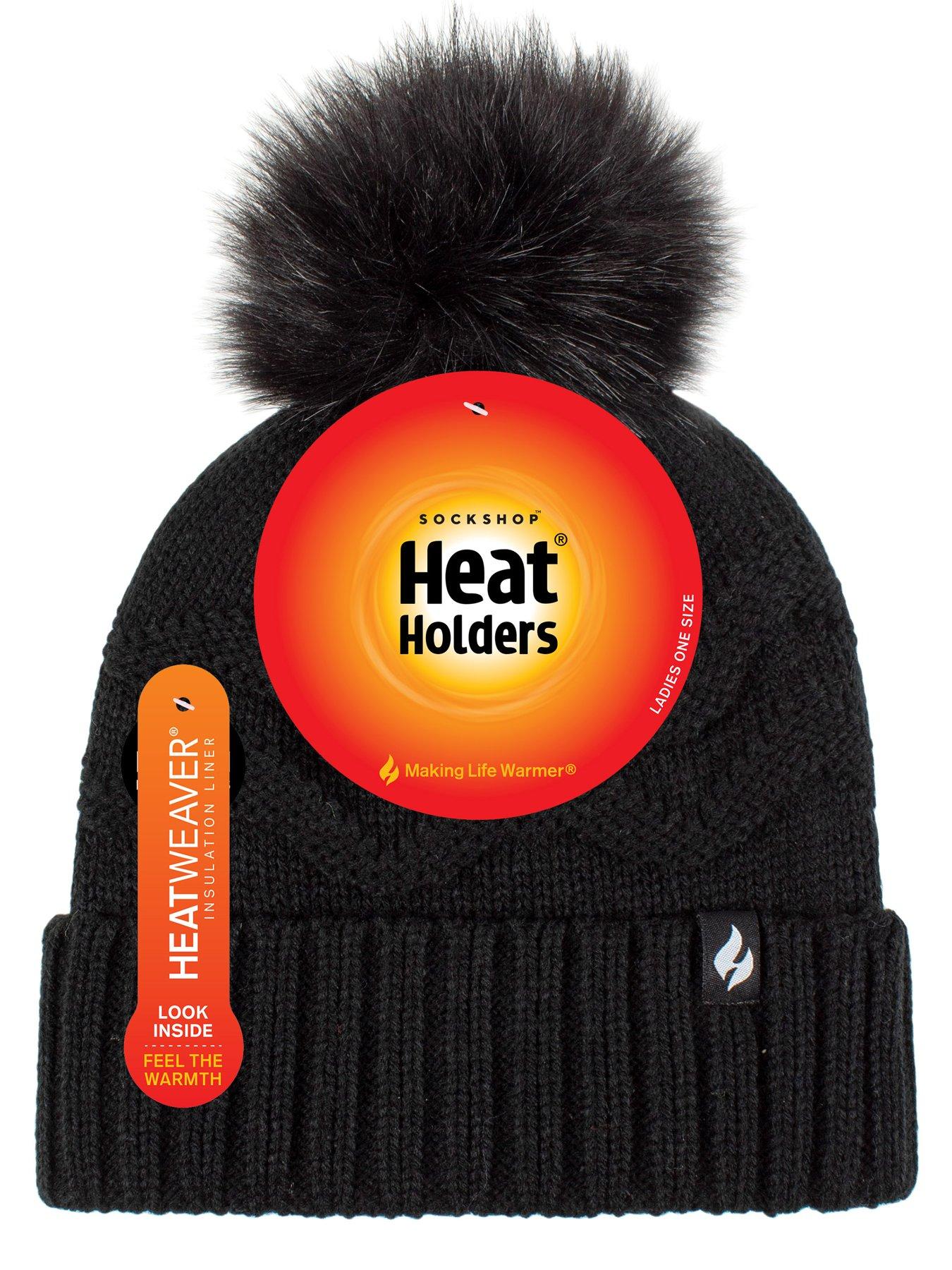  image of heat-holders-cotswold-zig-zag-pom-pom-thermal-hat-black