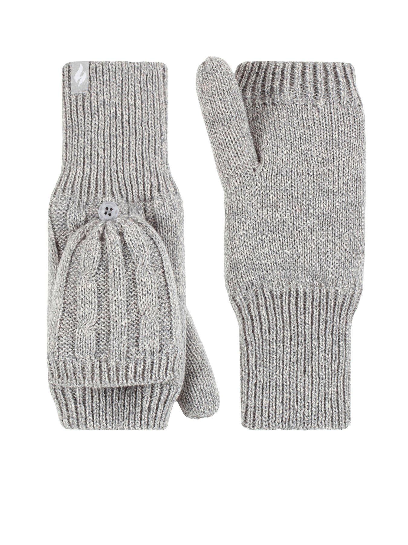 Heat Holders Ash Cable Knit Converter Mittens - Light Grey