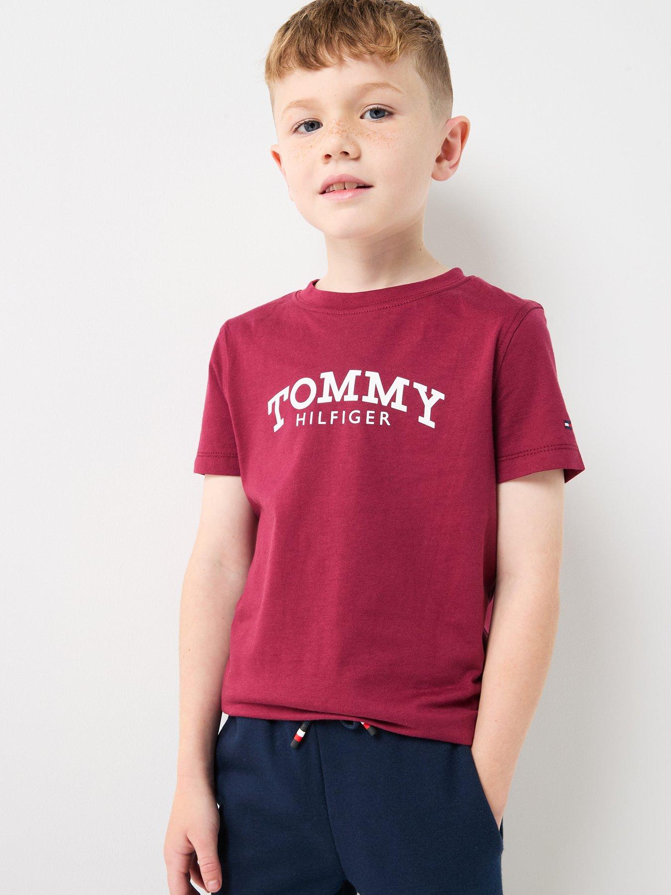 Tommy Hilfiger Boys Monotype Print Graphic Short Sleeve T-Shirt - Dark Red