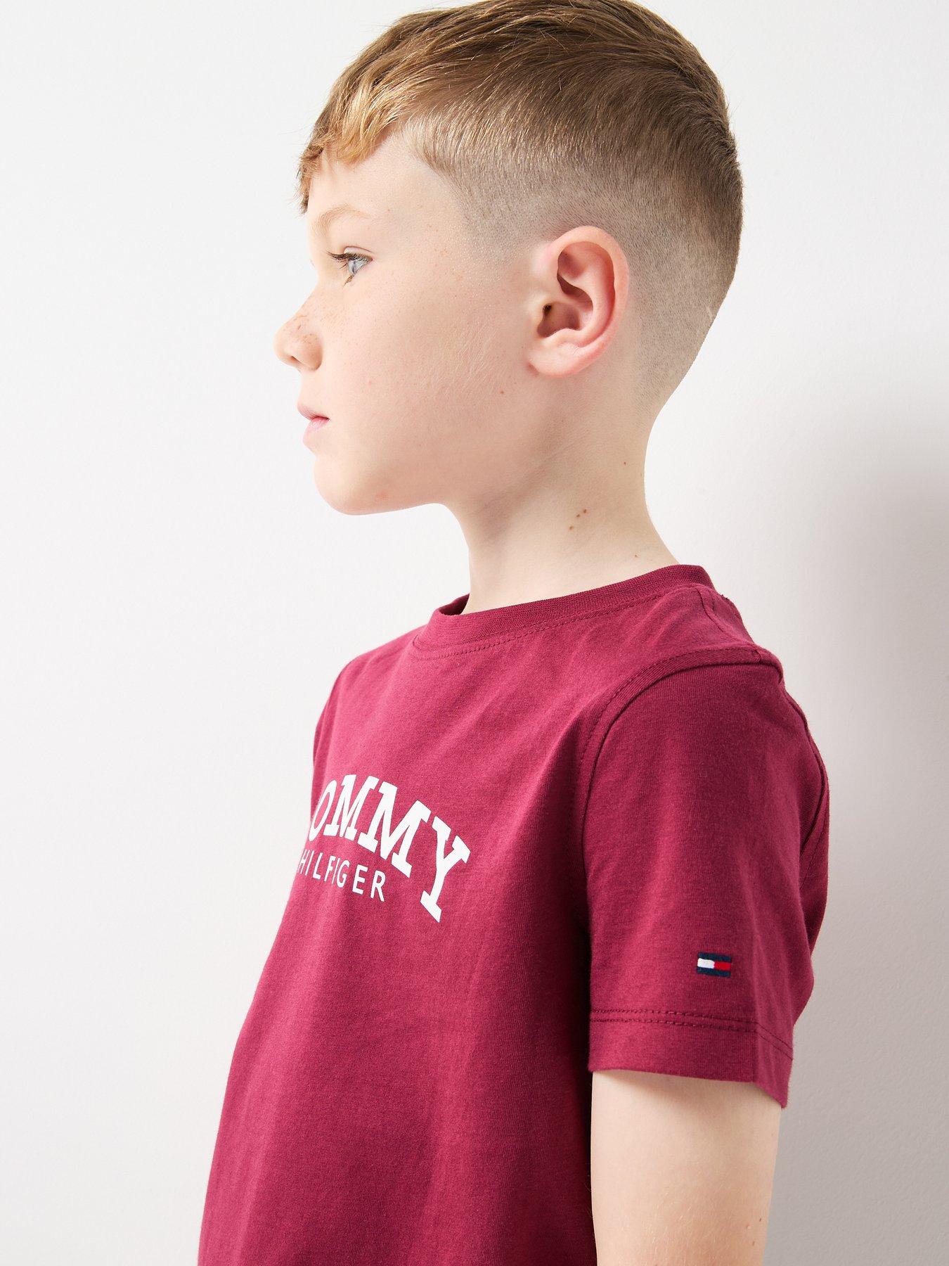 Image 4 of 5 of Tommy Hilfiger Boys Monotype Print Graphic Short Sleeve T-Shirt - Dark Red