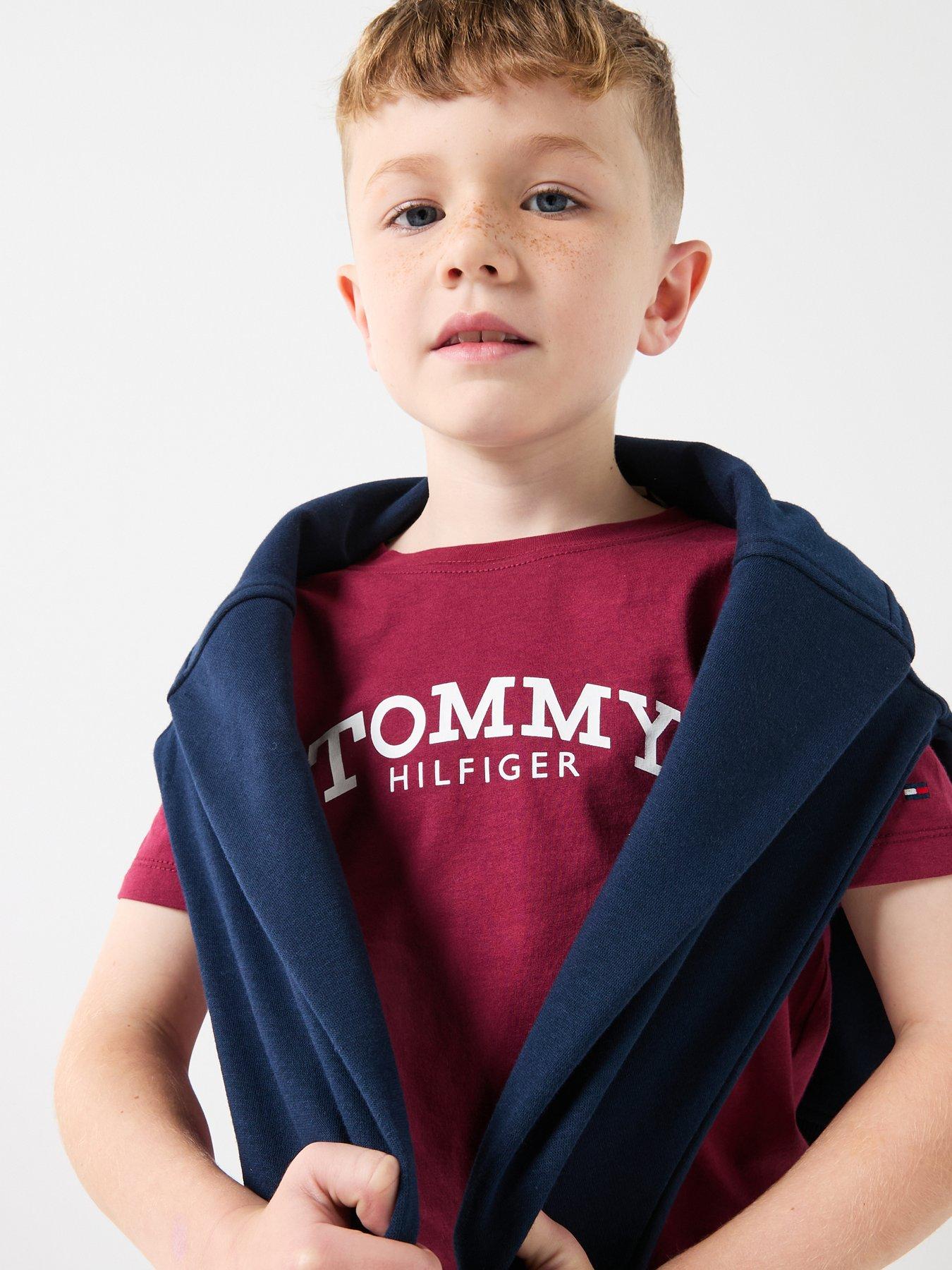 Image 5 of 5 of Tommy Hilfiger Boys Monotype Print Graphic Short Sleeve T-Shirt - Dark Red