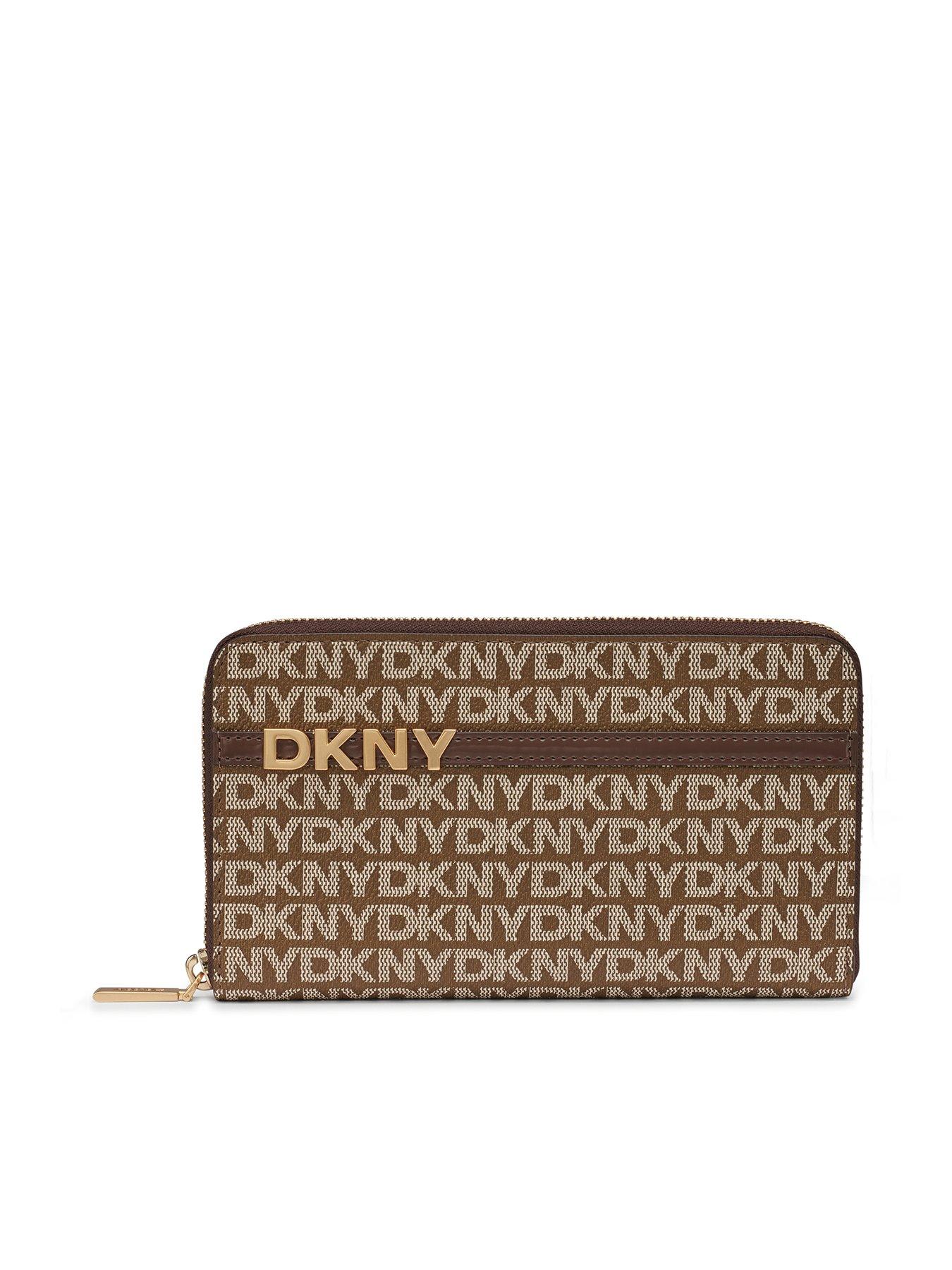 front image of dkny-avril-zip-around-wallet-brown
