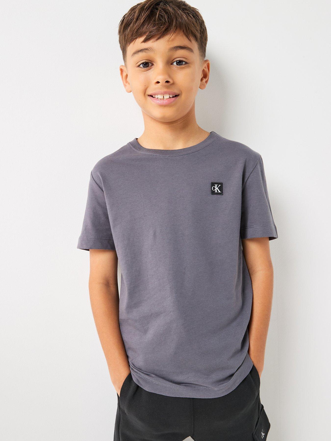 Image 1 of 4 of Calvin Klein Jeans Boys Mono Mini Badge Short Sleeve T-Shirt - Dark Grey