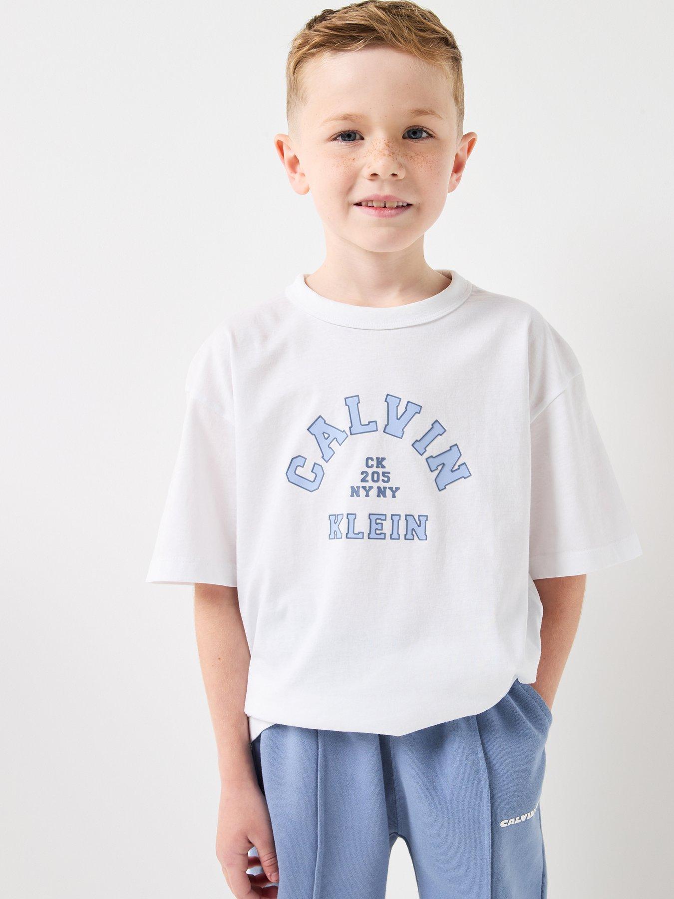 Image 1 of 5 of Calvin Klein Jeans Boys Varsity Graphic Short Sleeve T-Shirt - White