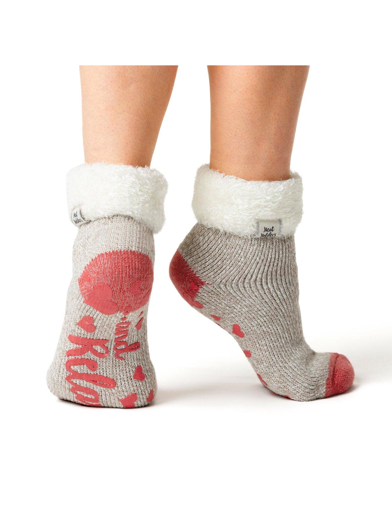  image of heat-holders-daisy-twist-cosy-socks-pinkgrey