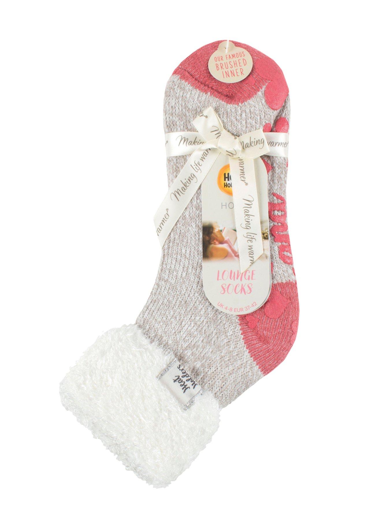  image of heat-holders-daisy-twist-cosy-socks-pinkgrey