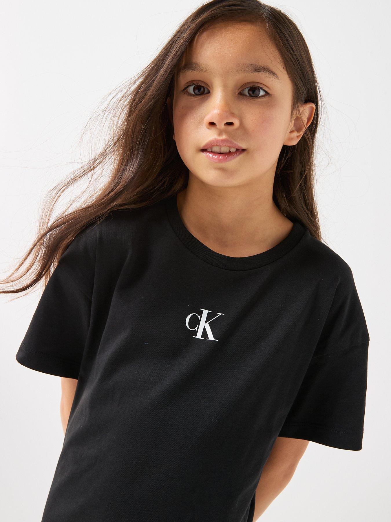 Image 4 of 5 of Calvin Klein Jeans Girls Ck Logo Short Sleeve Boxy T-Shirt - Black