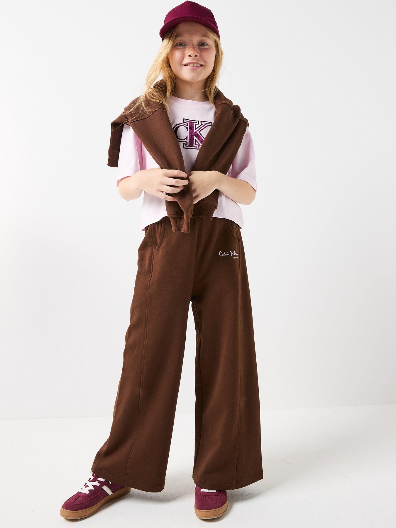  image of calvin-klein-jeans-girls-velvet-monogram-boxy-short-sleeve-t-shirt-pink