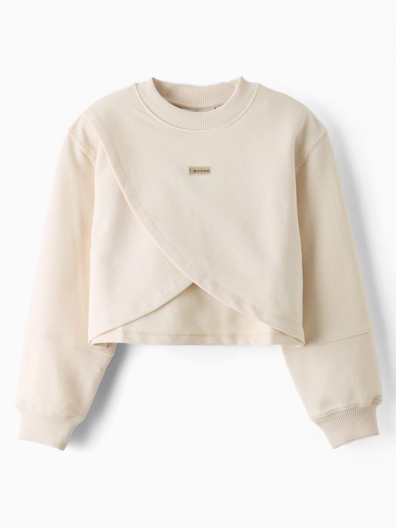  image of calvin-klein-jeans-girls-folded-logo-label-sweatshirt-cream