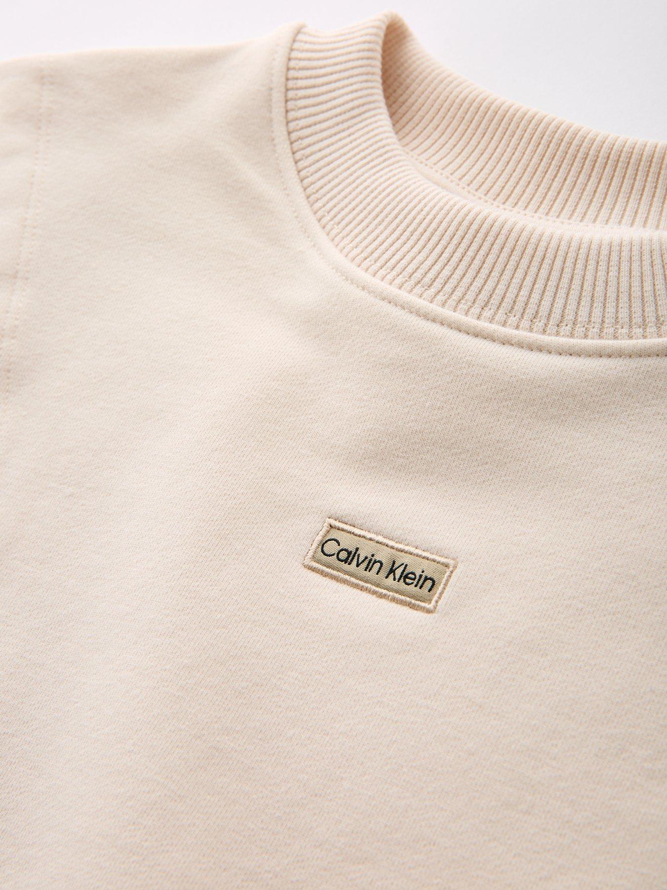  image of calvin-klein-jeans-girls-folded-logo-label-sweatshirt-cream