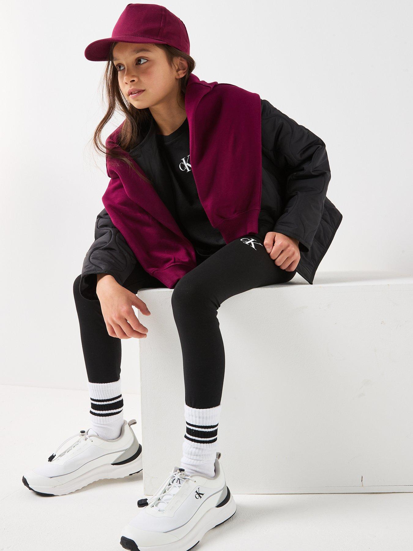  image of calvin-klein-jeans-girls-ck-logo-leggings-black