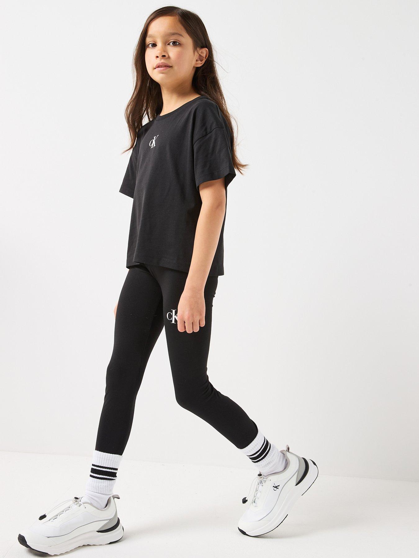  image of calvin-klein-jeans-girls-ck-logo-leggings-black