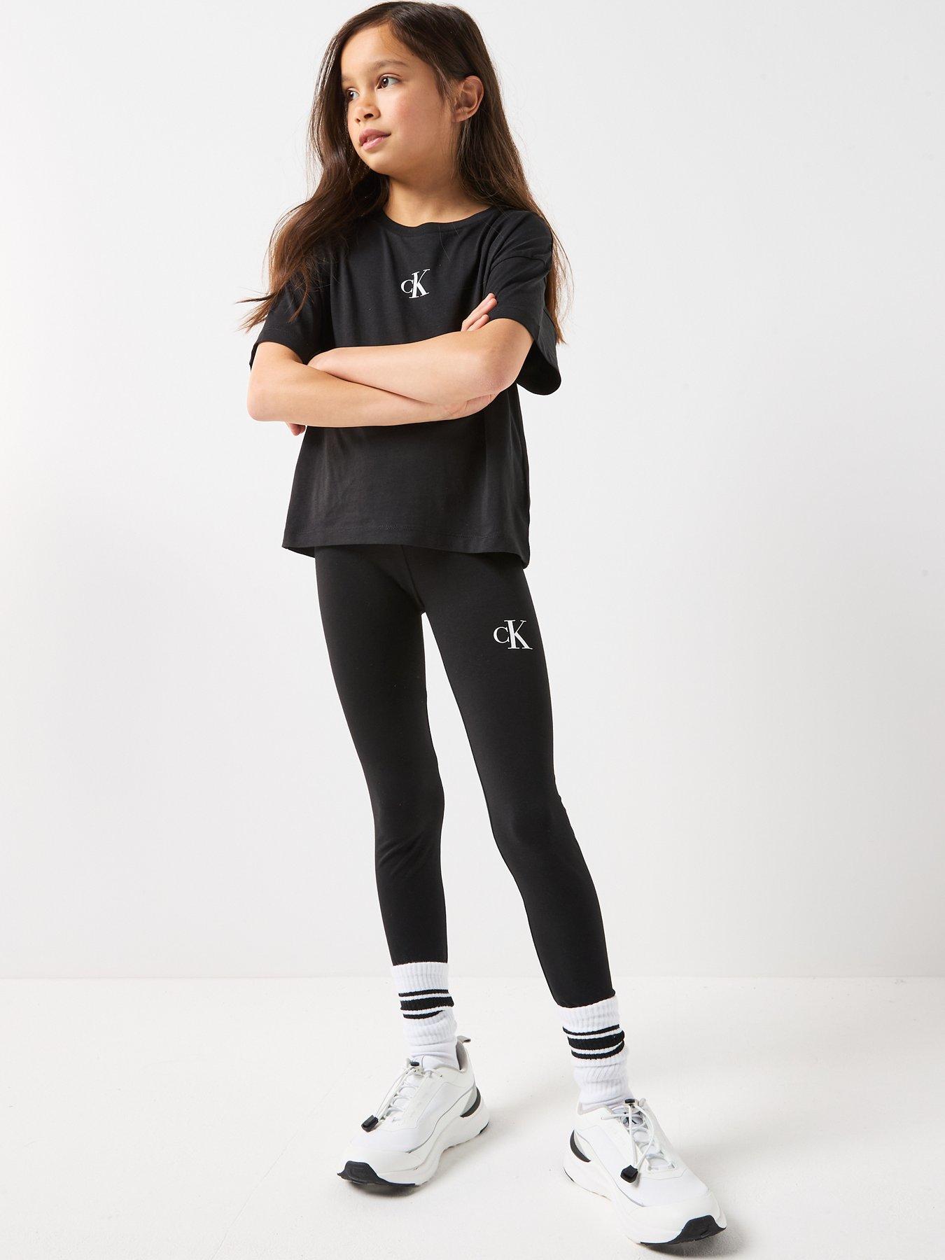  image of calvin-klein-jeans-girls-ck-logo-leggings-black