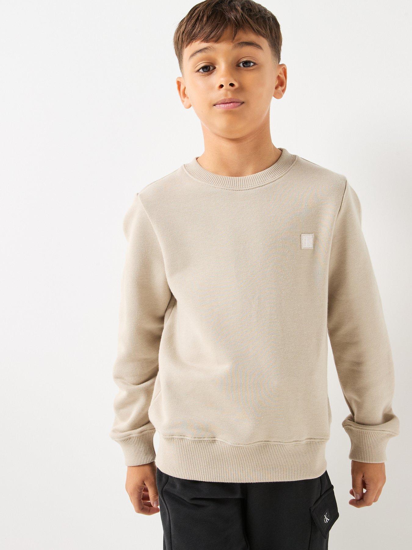 Calvin Klein Jeans Boys Mono Mini Badge Crew Neck Sweatshirt - Beige
