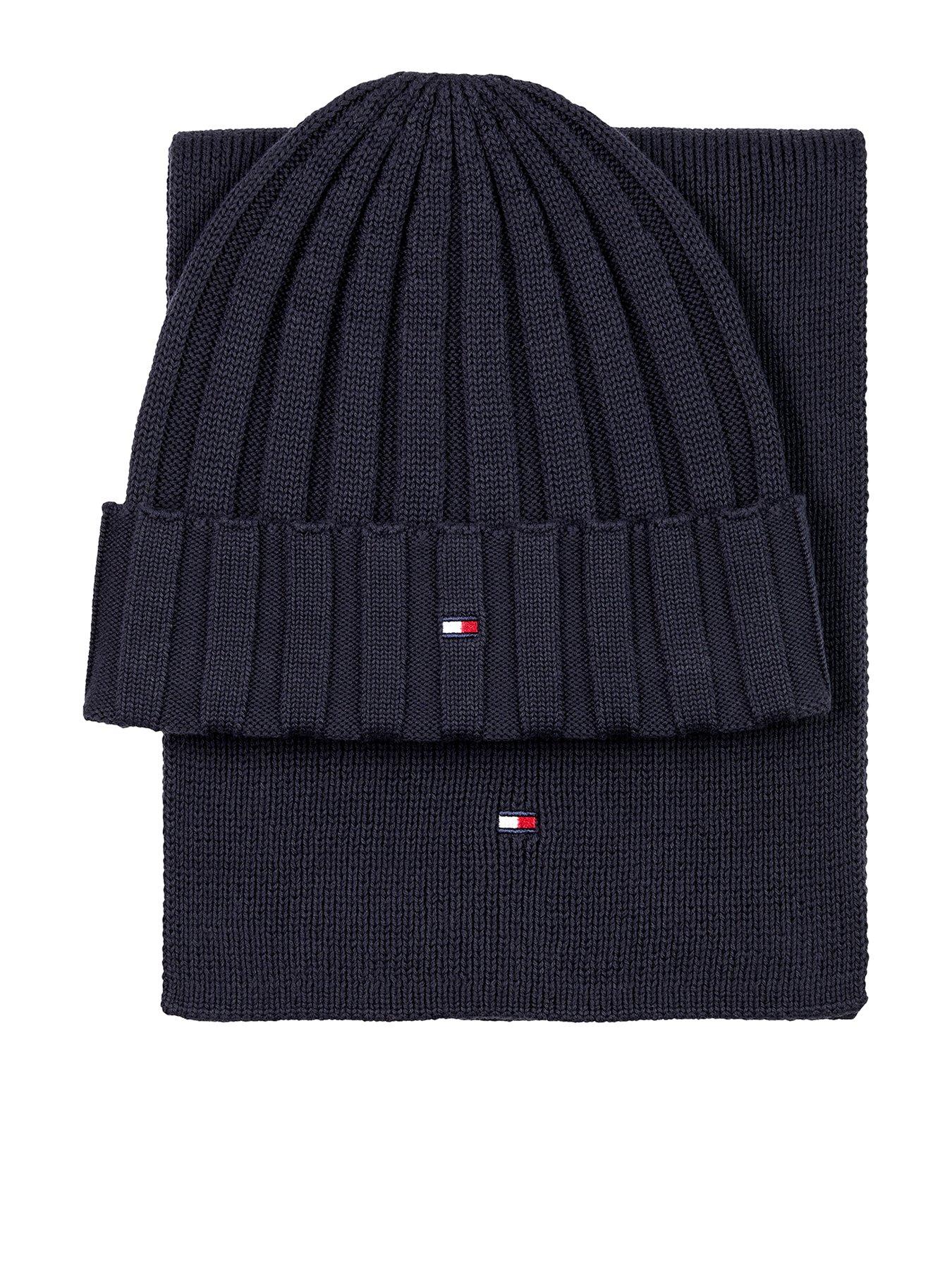  image of tommy-hilfiger-kids-small-flag-beanie-and-scarf-gift-set-navy