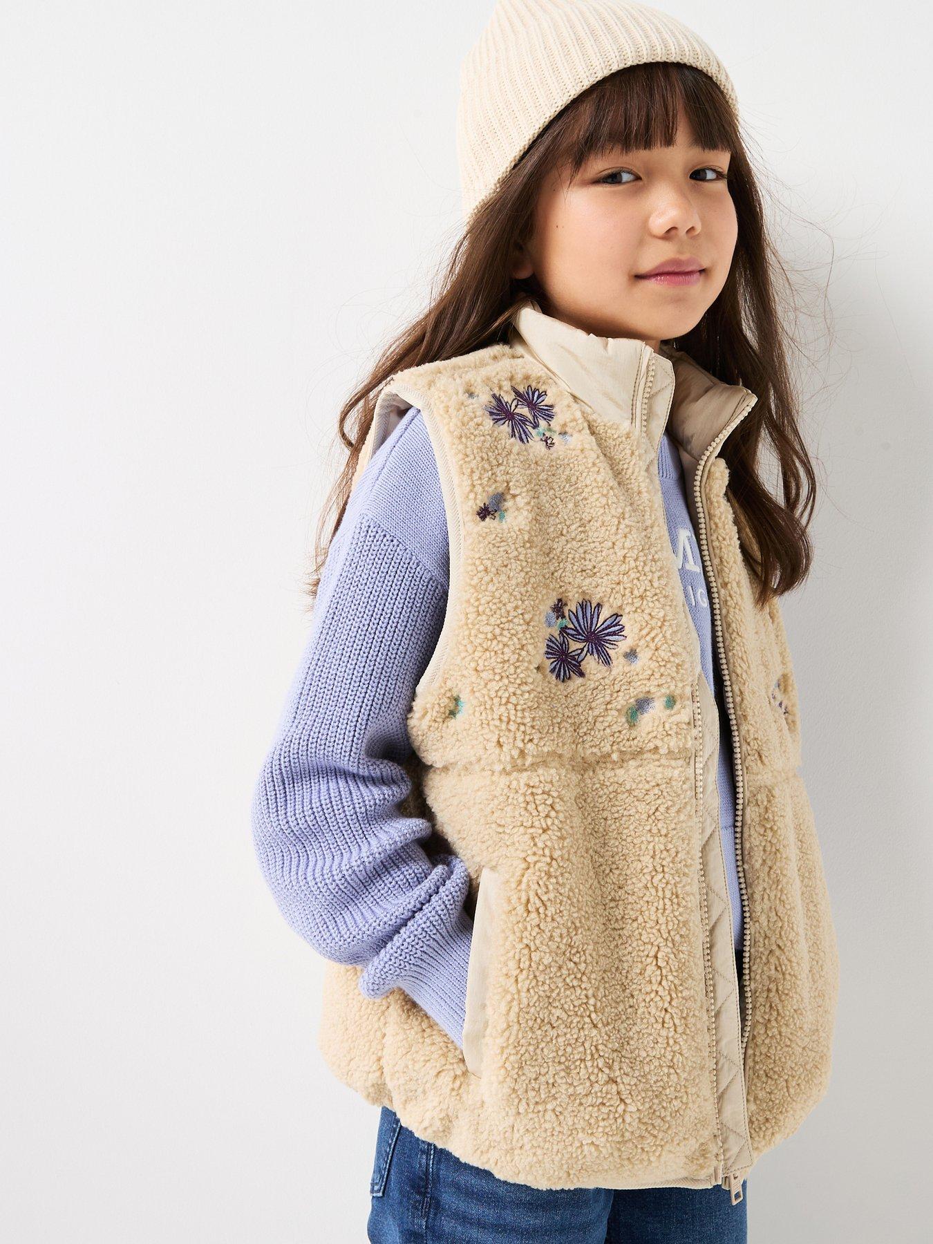 Tommy Hilfiger Girls Floral Embroidered Teddy Vest - Beige