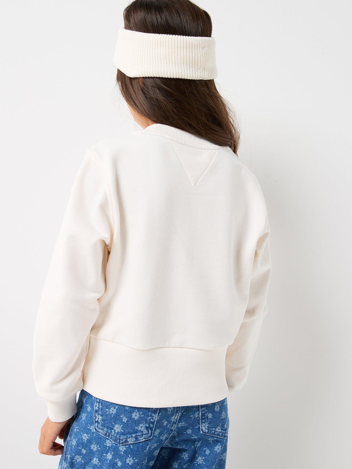 stillFront image of tommy-hilfiger-girls-high-rib-hem-crew-neck-cream
