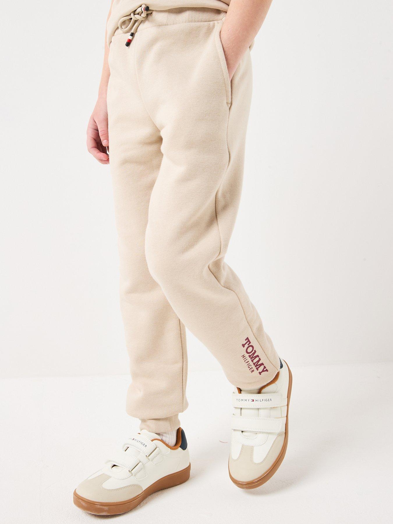 Tommy Hilfiger Boys Logo Print Brushed Fleece Joggers - Beige