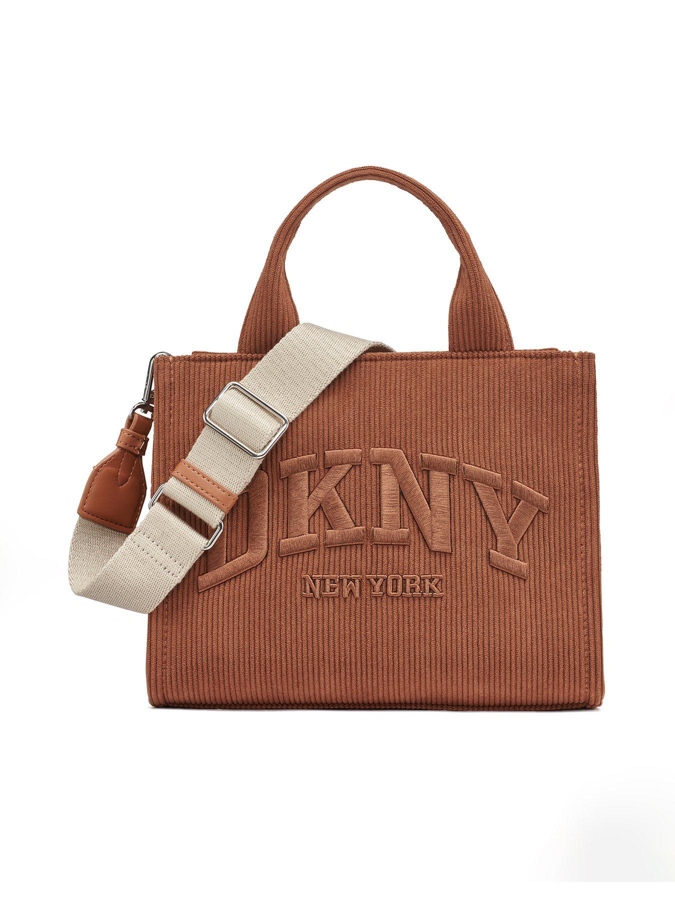 front image of dkny-hadlee-small-logo-tote-bag-brown