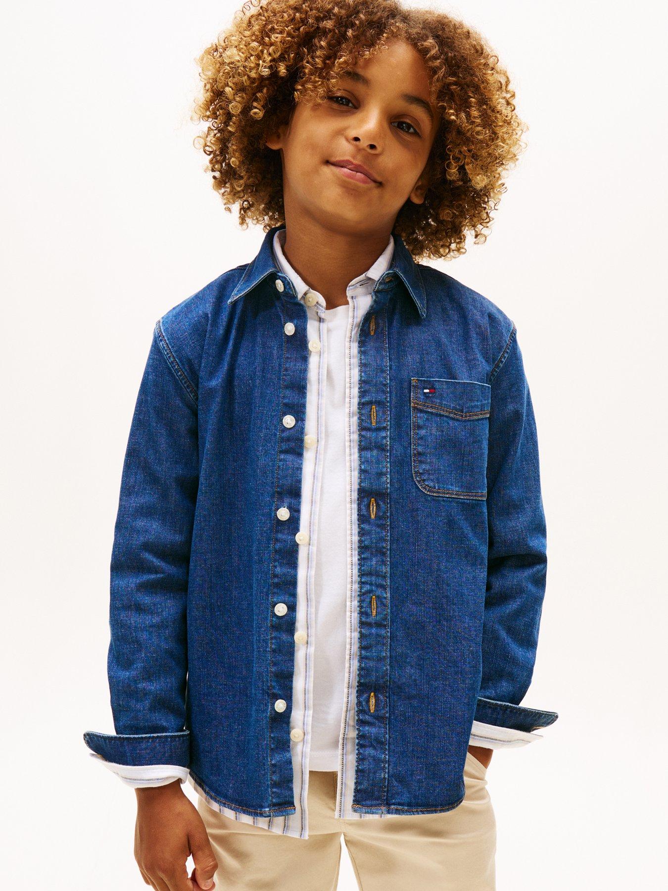 Image 1 of 5 of Tommy Hilfiger Boys Relaxed Denim Shirt - Dark Blue