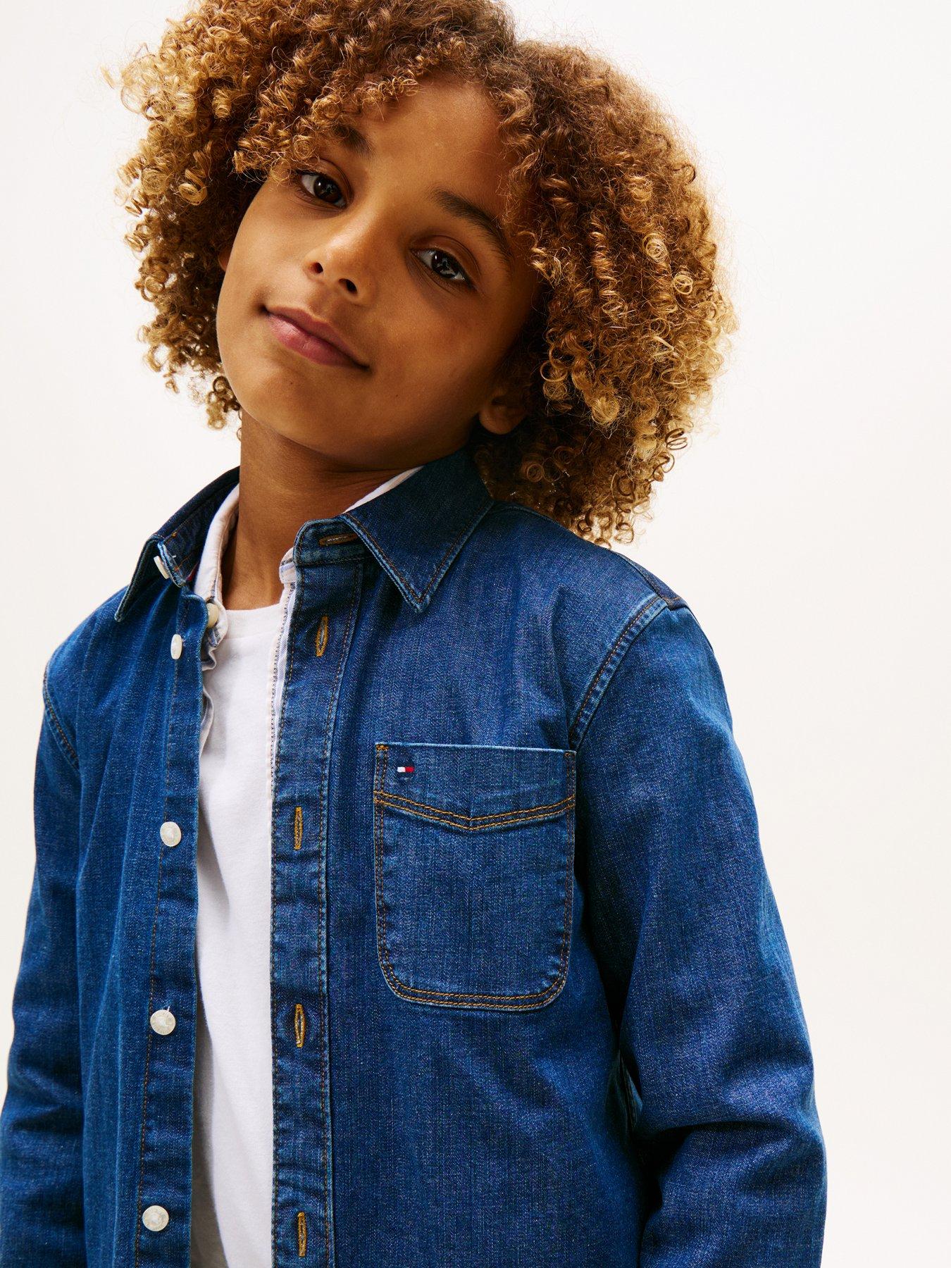 Image 4 of 5 of Tommy Hilfiger Boys Relaxed Denim Shirt - Dark Blue