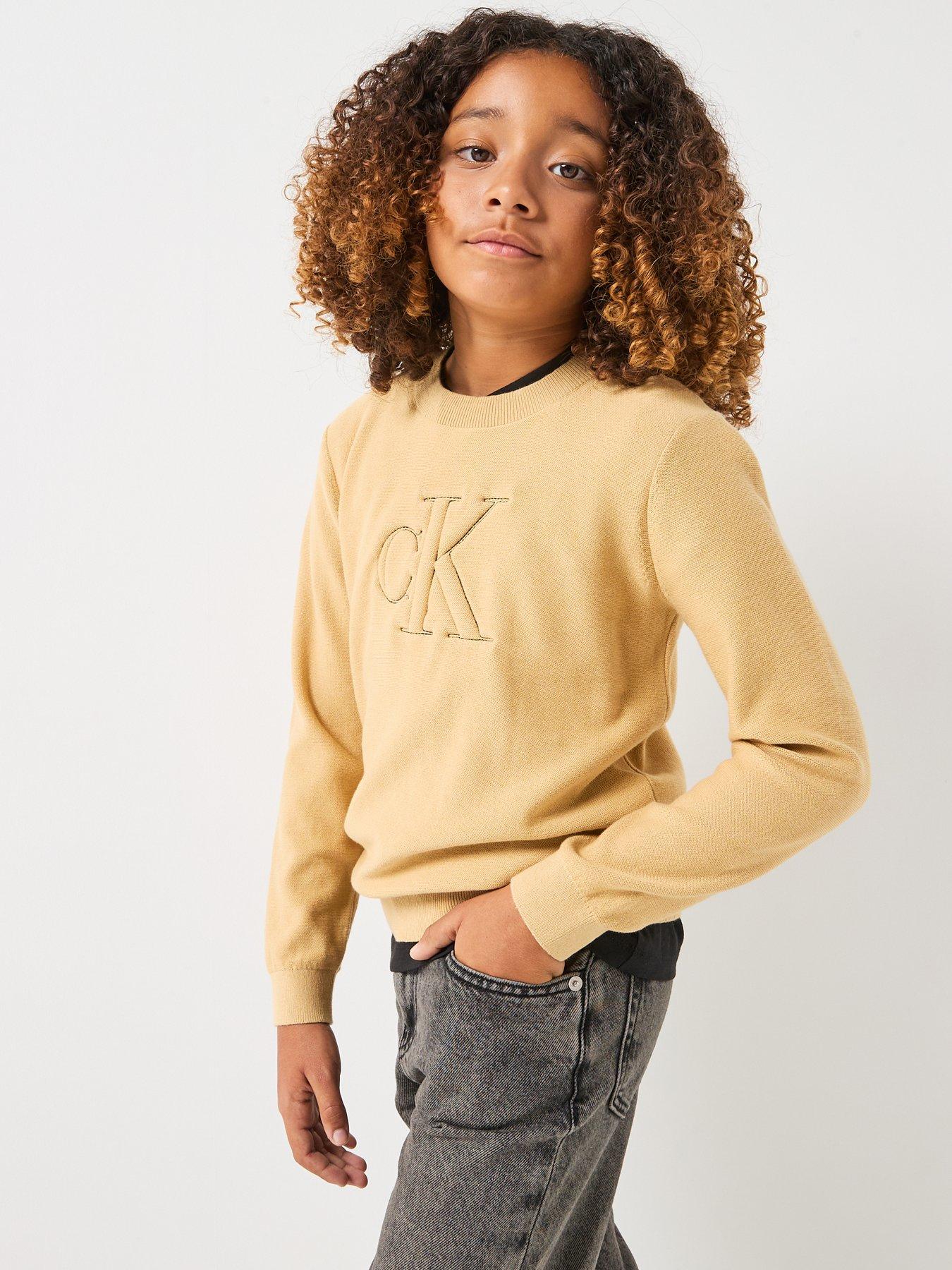 Image 1 of 5 of Calvin Klein Jeans Boys Quilted Monogram Sweater - Beige