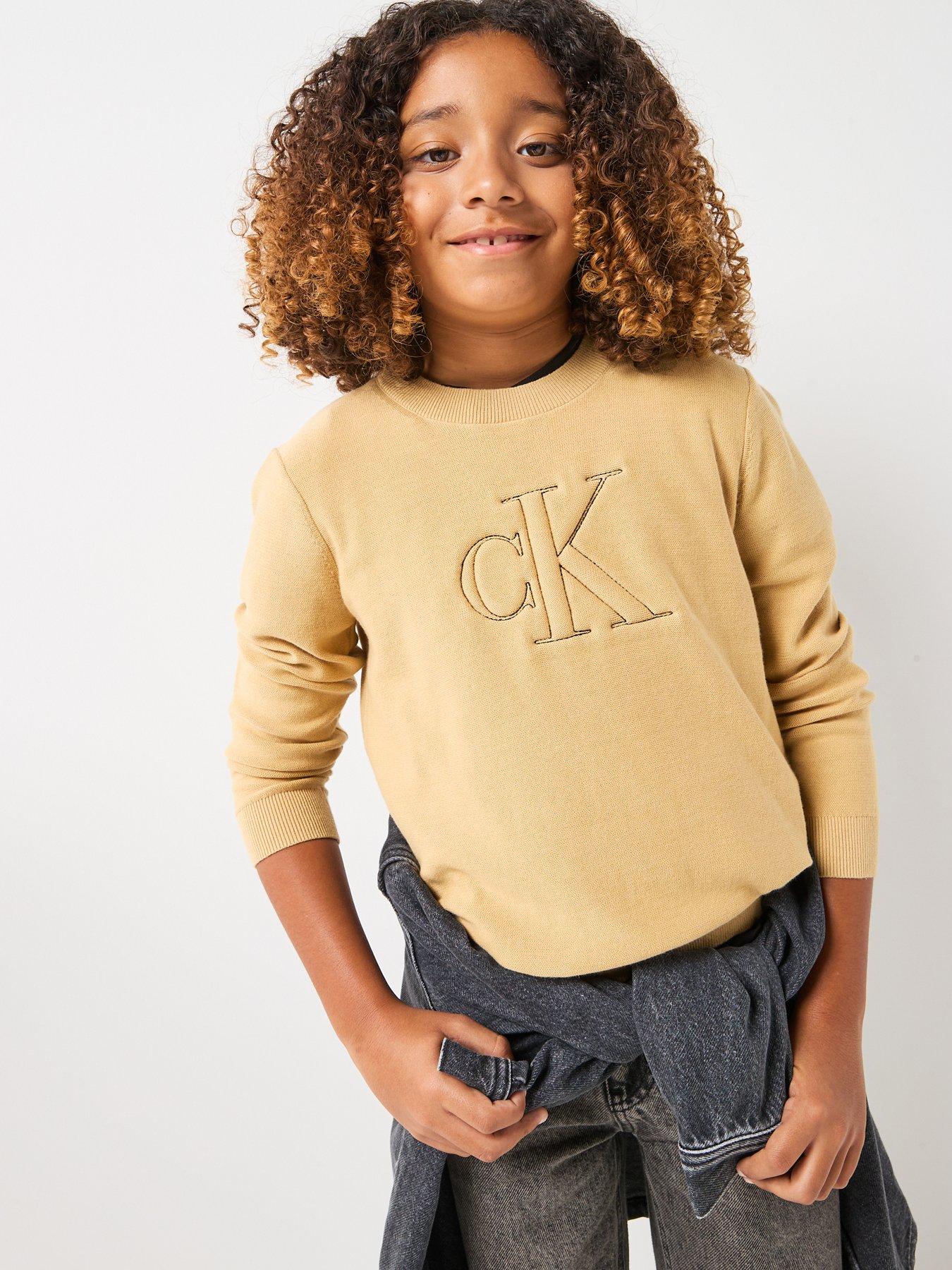 Image 4 of 5 of Calvin Klein Jeans Boys Quilted Monogram Sweater - Beige