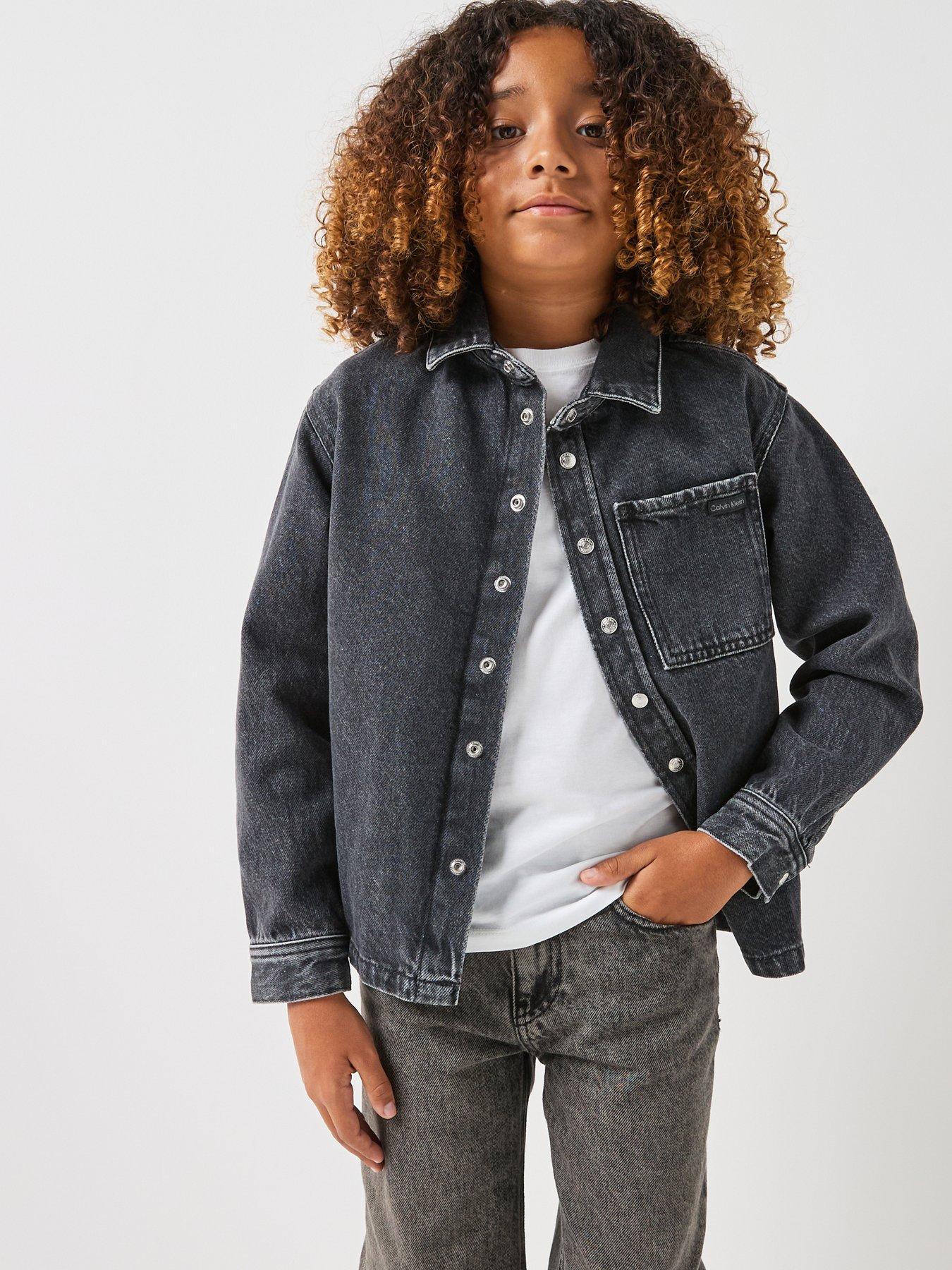 Calvin Klein Jeans Boys Optic Washed Long Sleeve Shirt - Black