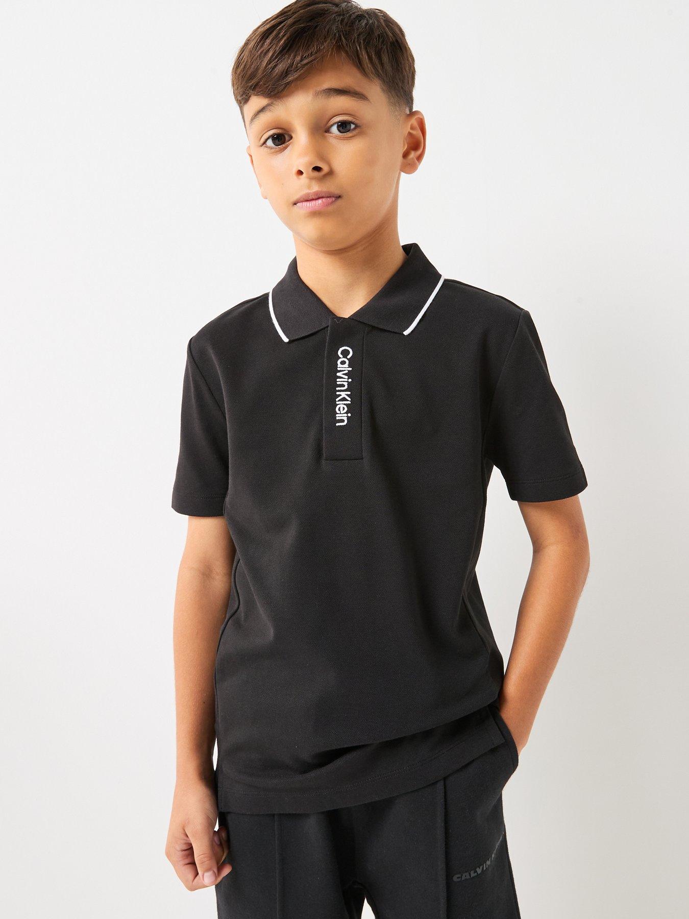 Image 1 of 4 of Calvin Klein Jeans Boys Ck Logo Short Sleeve Pique Polo Shirt - Black