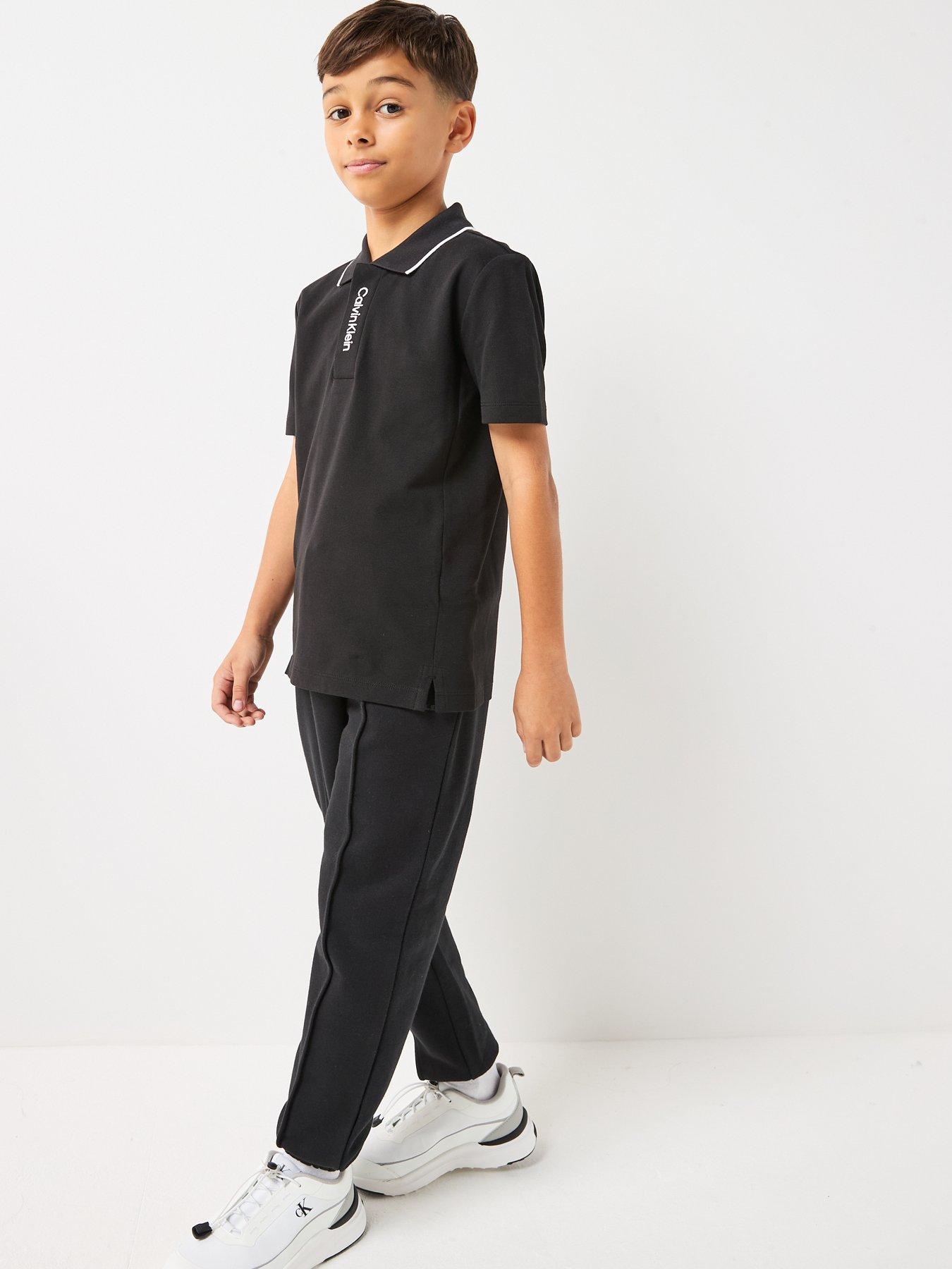 Image 3 of 4 of Calvin Klein Jeans Boys Ck Logo Short Sleeve Pique Polo Shirt - Black