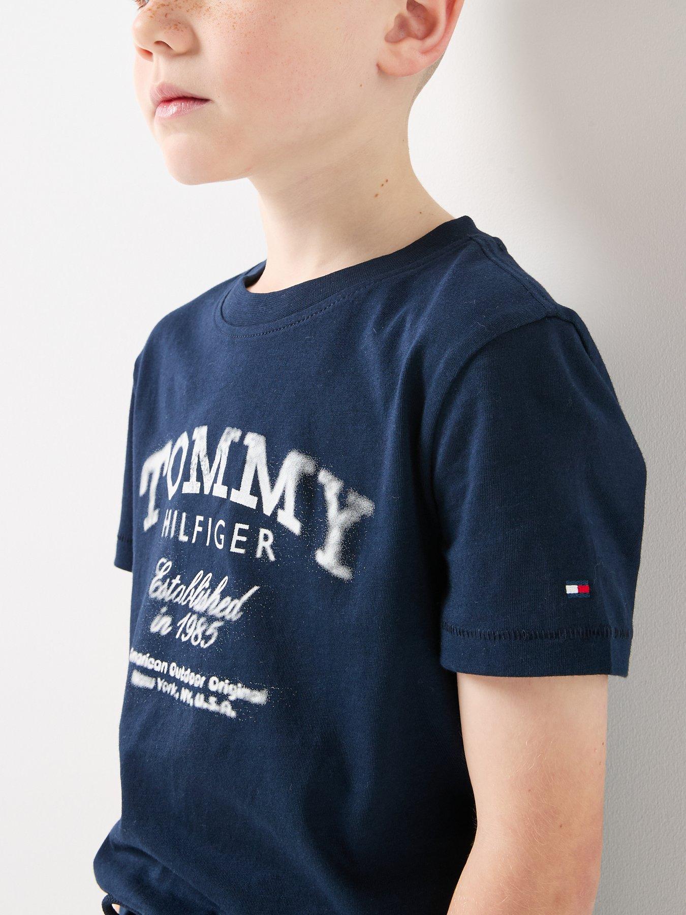 Image 4 of 5 of Tommy Hilfiger Boys Faded Print Short Sleeve T-Shirt - Navy
