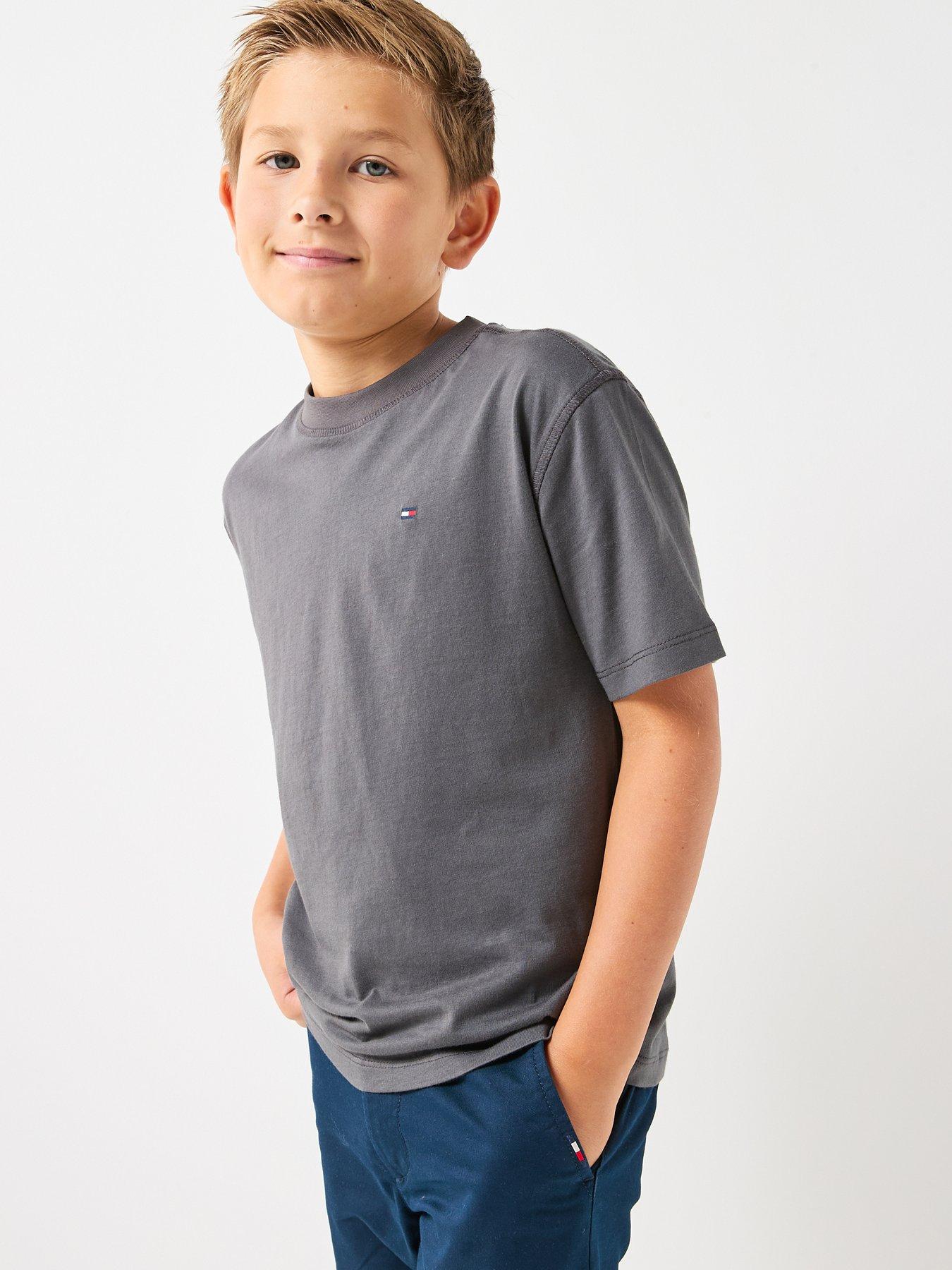 Tommy Hilfiger Boys Washed Faded Graphic Short Sleeve T-Shirt - Grey