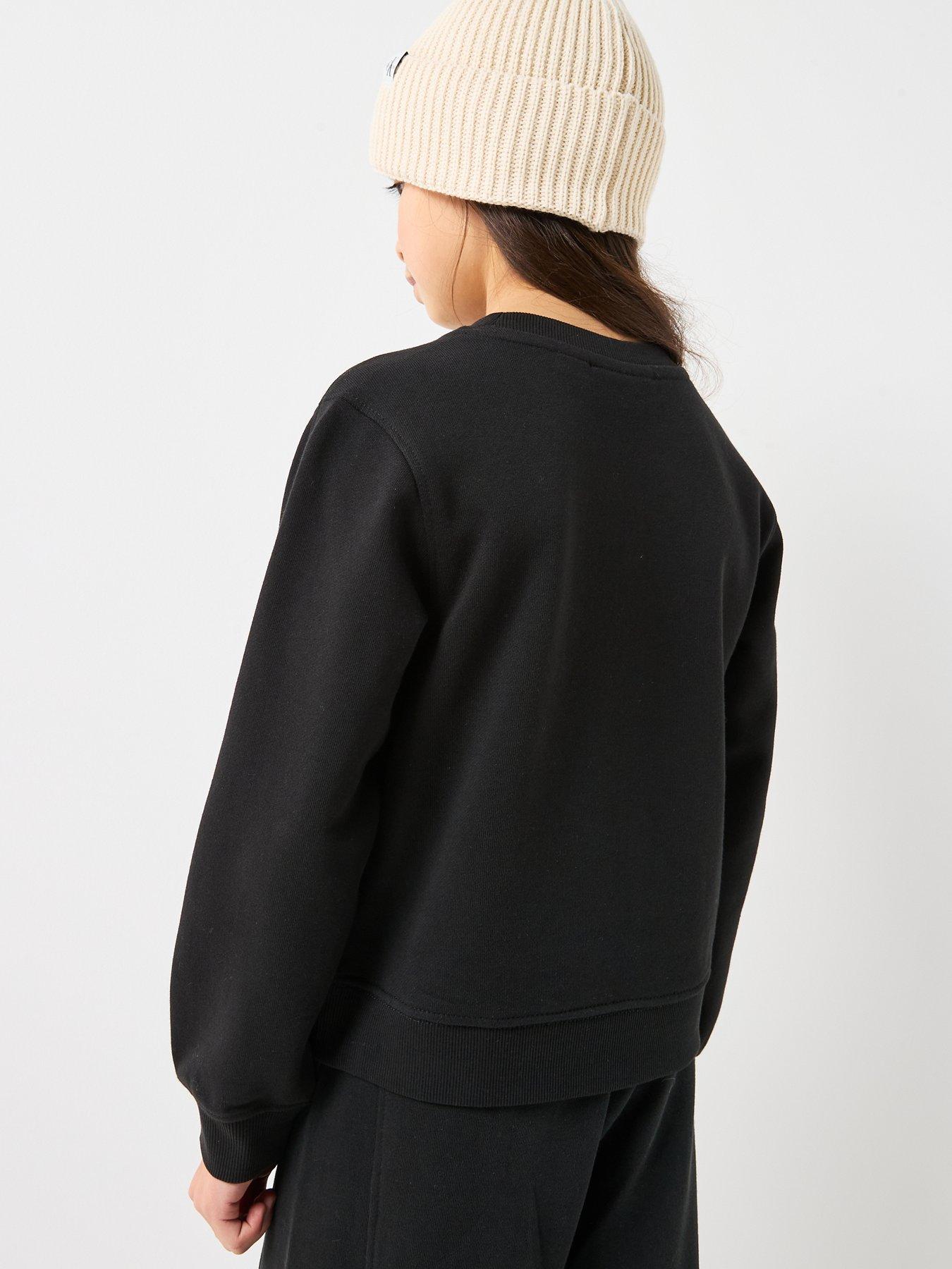  image of calvin-klein-jeans-girls-glitter-crew-neck-sweatshirt-black