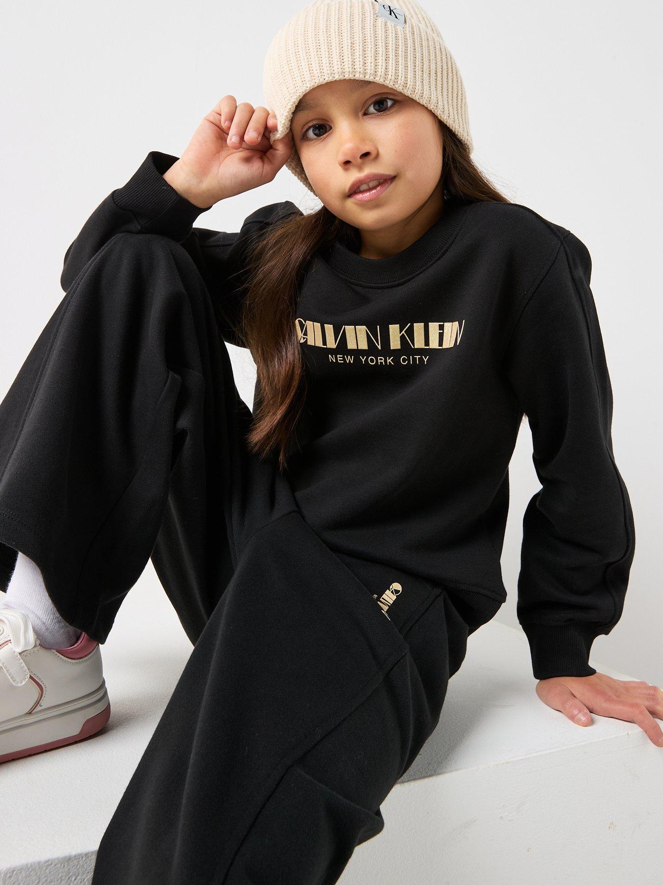  image of calvin-klein-jeans-girls-glitter-crew-neck-sweatshirt-black