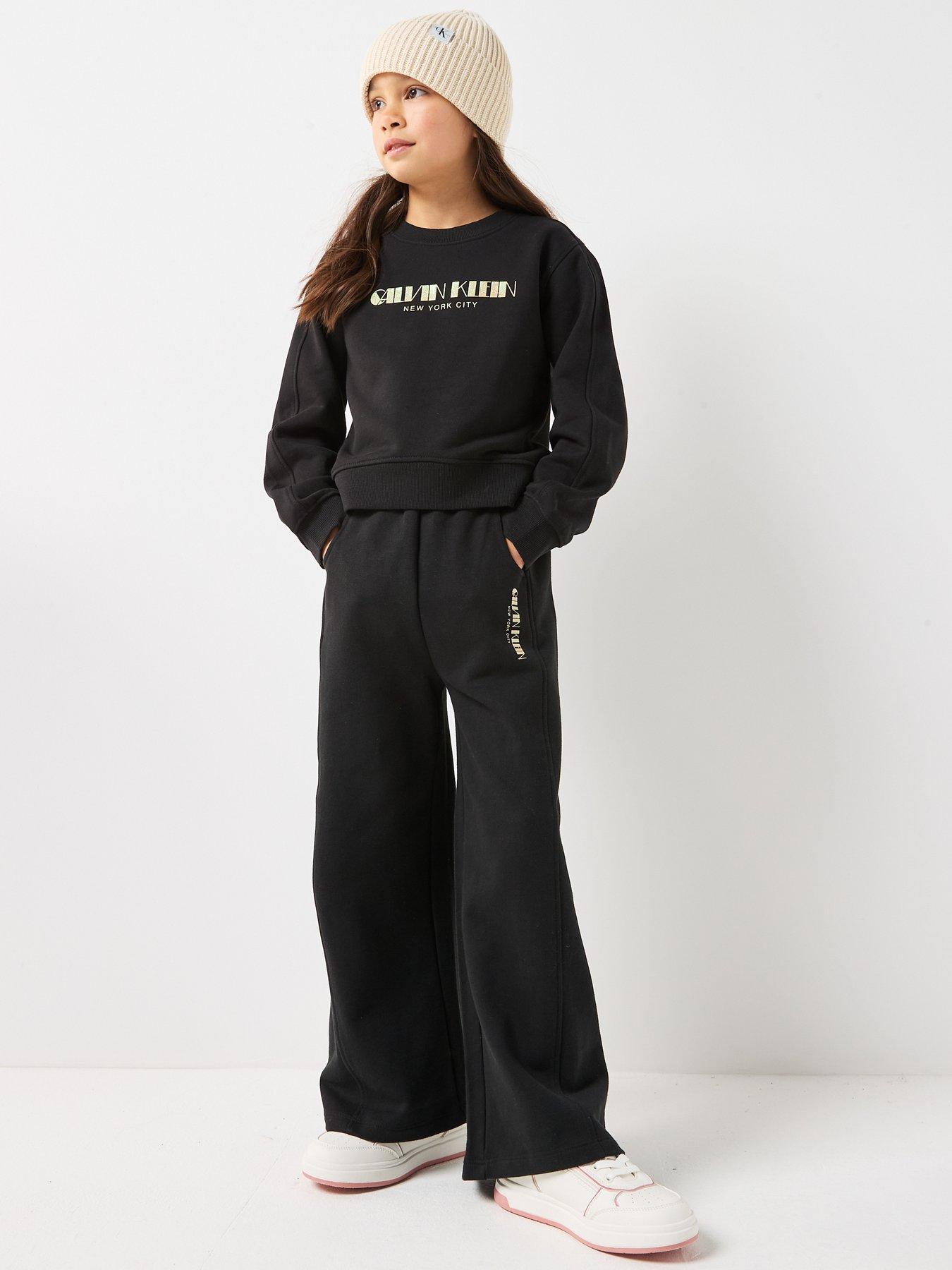  image of calvin-klein-jeans-girls-glitter-crew-neck-sweatshirt-black