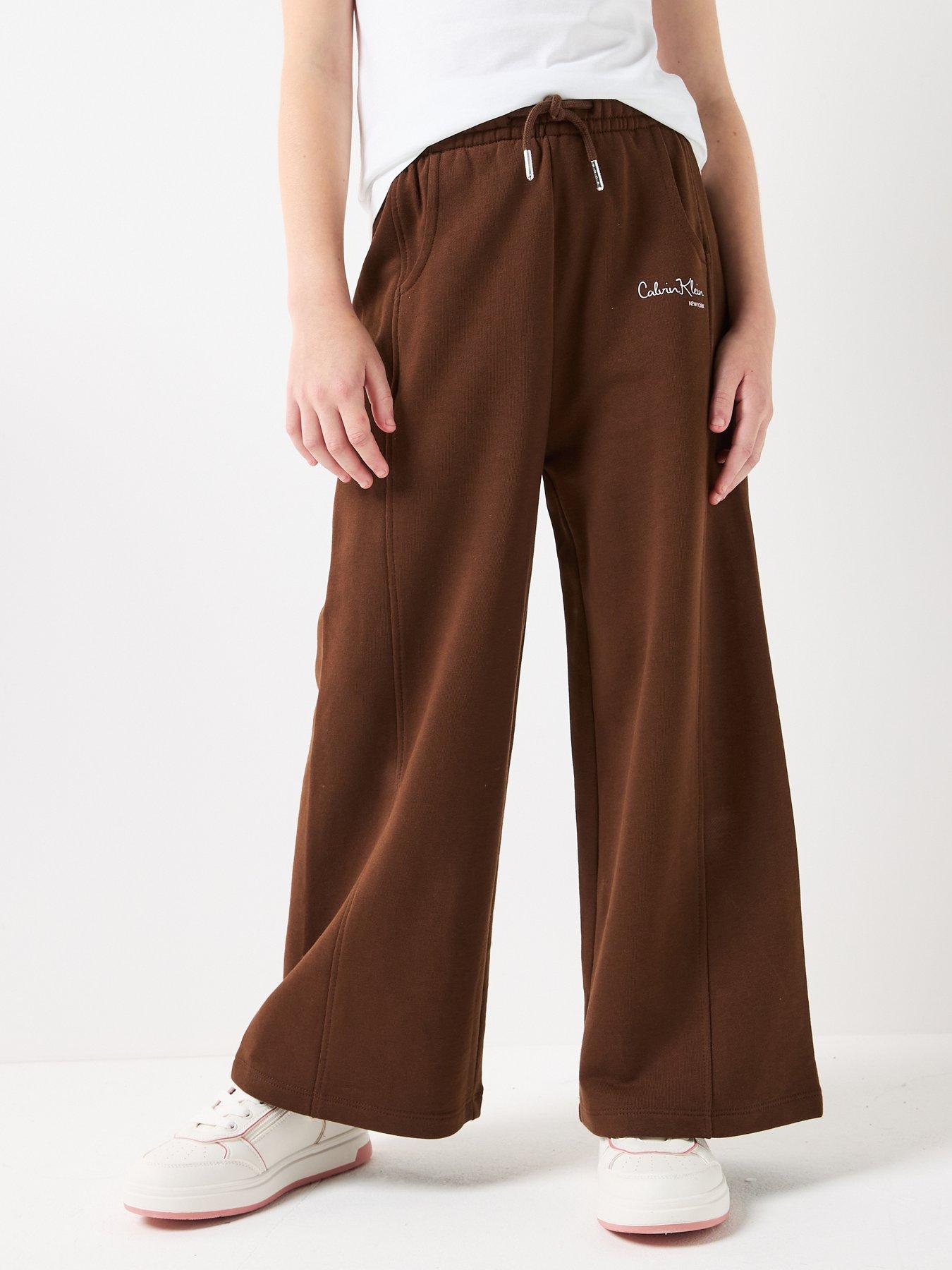 Image 1 of 6 of Calvin Klein Jeans Girls Signature Wide Leg Pants - Brown