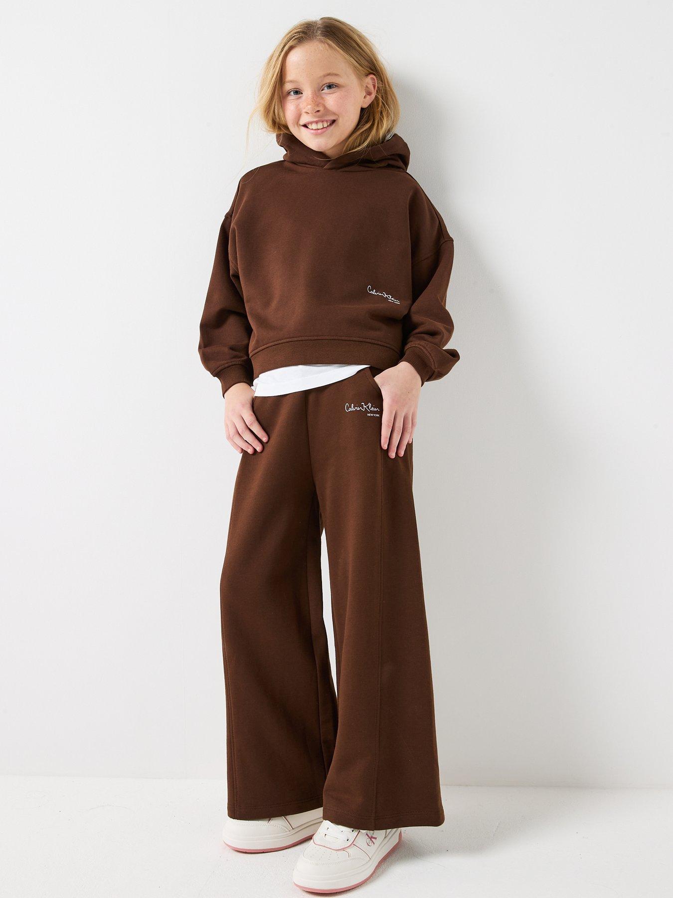 Image 5 of 6 of Calvin Klein Jeans Girls Signature Wide Leg Pants - Brown
