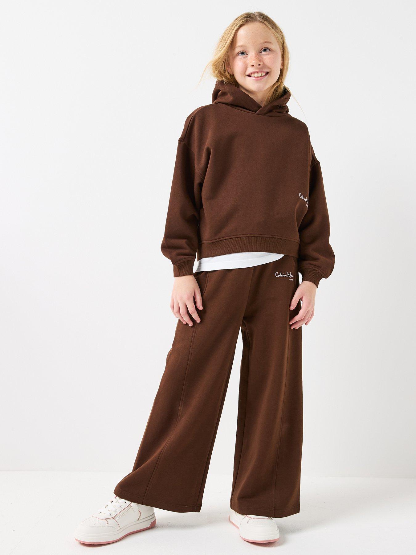 Image 6 of 6 of Calvin Klein Jeans Girls Signature Wide Leg Pants - Brown