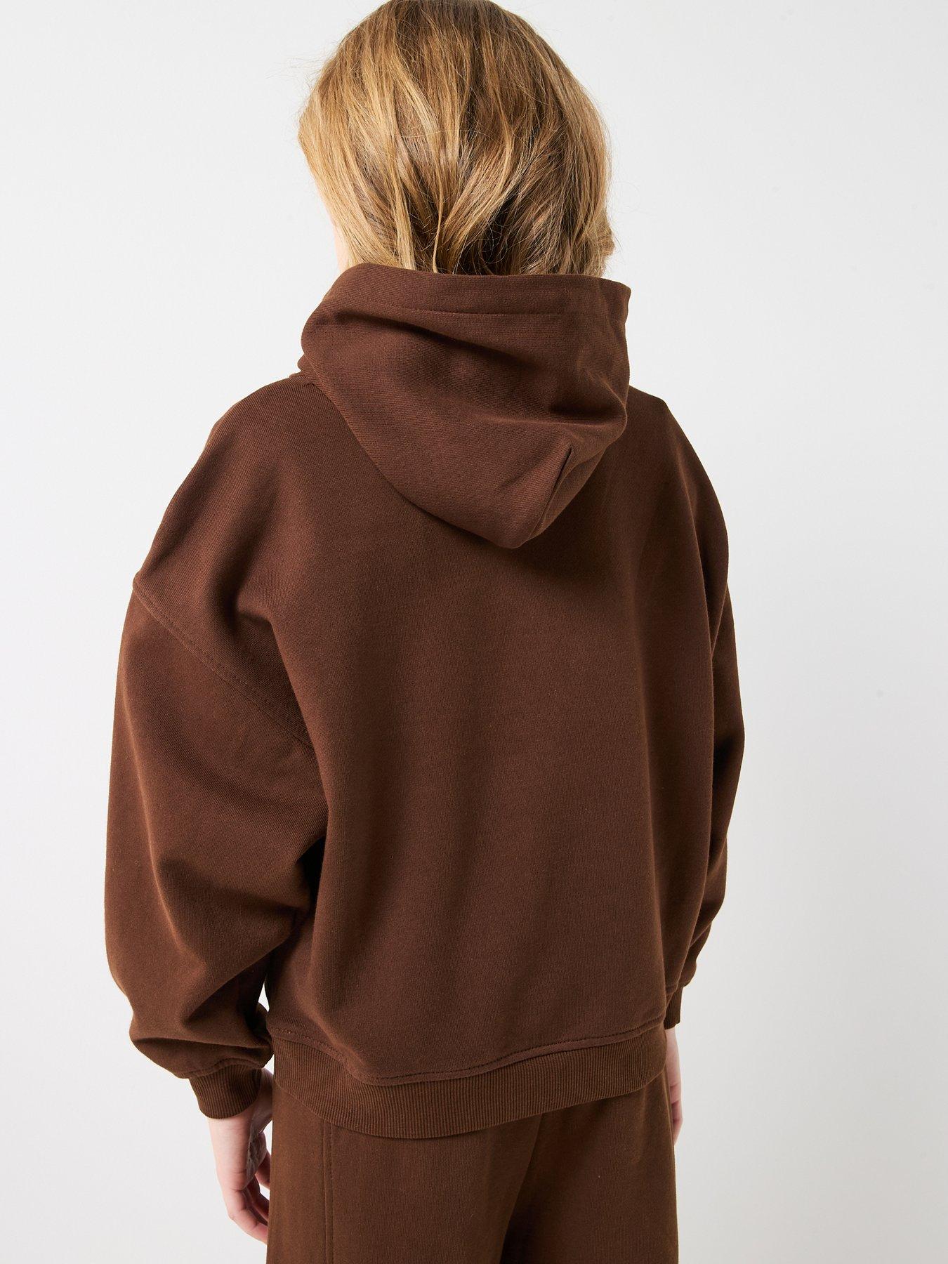 image of calvin-klein-jeans-girls-signature-hoodie-brown