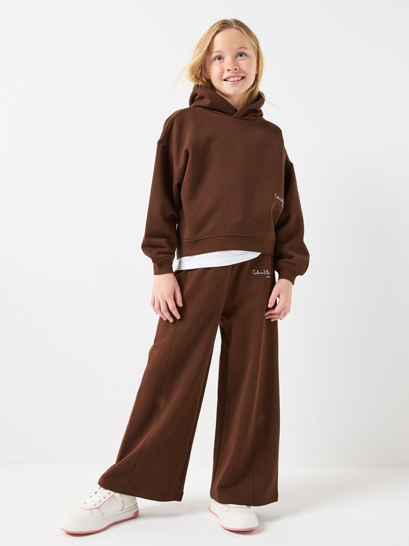  image of calvin-klein-jeans-girls-signature-hoodie-brown