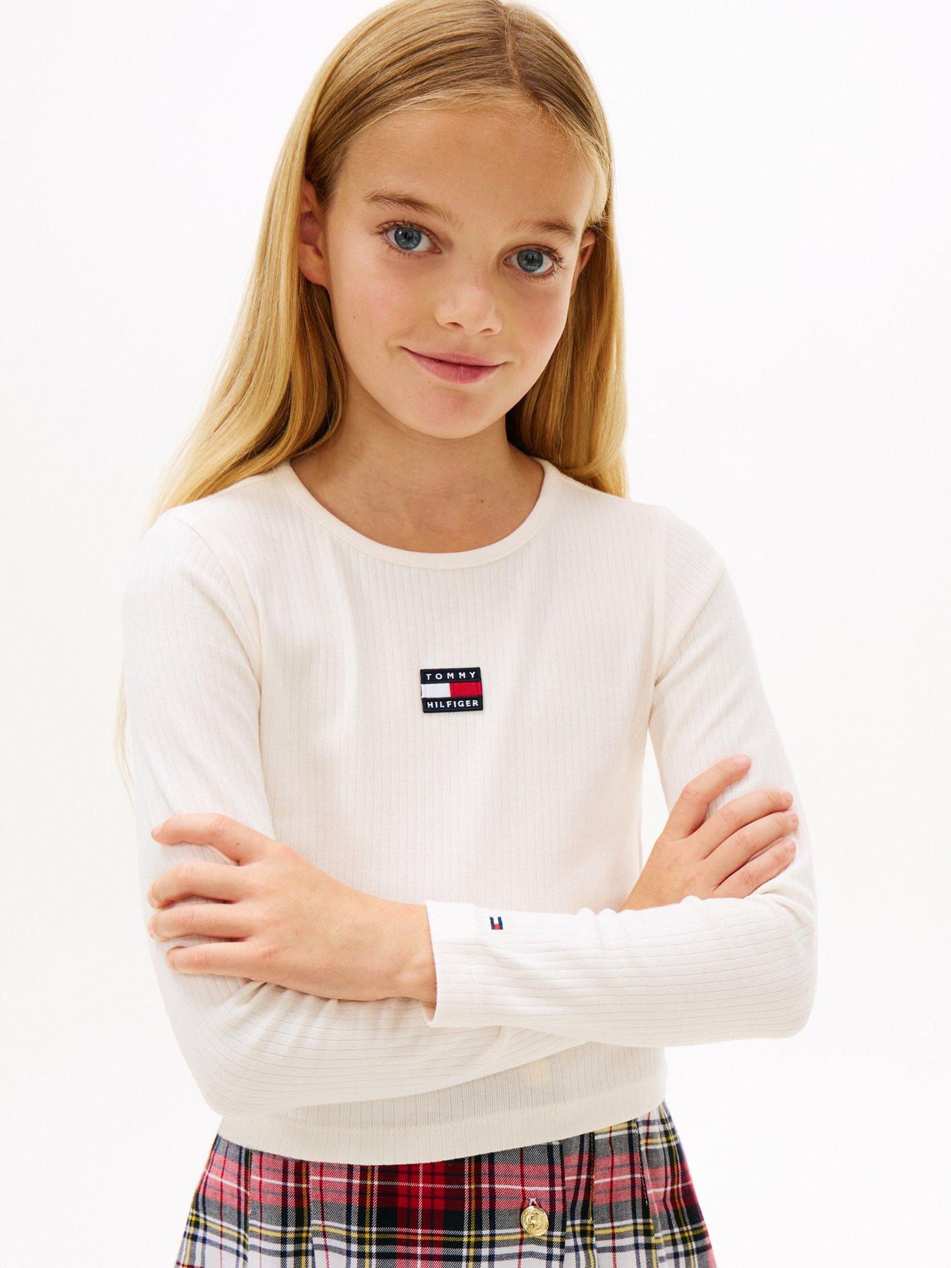 Tommy Hilfiger Girls Heritage Flag Rib Knit Long Sleeve T-Shirt - Cream