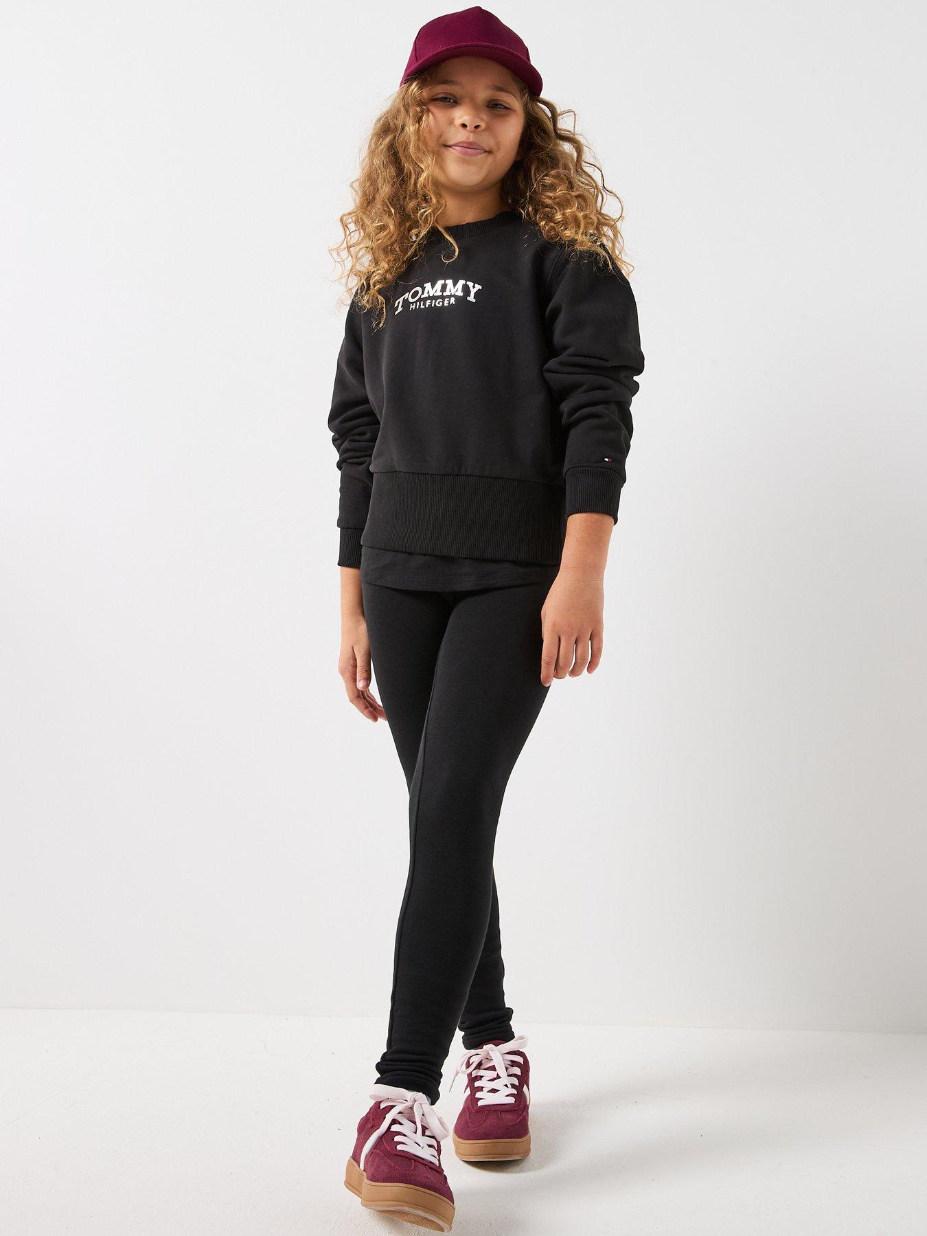 Tommy Hilfiger Girls Long Sleeve Crew Neck Top and Legging Set - Black